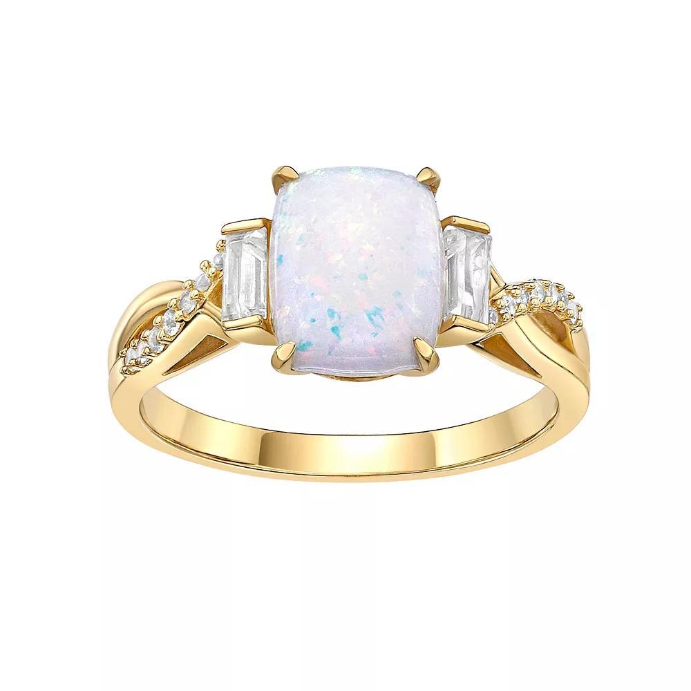 Gemminded 18 Gold Over Silver Lab-Created White Opal Baguette Ring, Womens Gold Tone Product Image