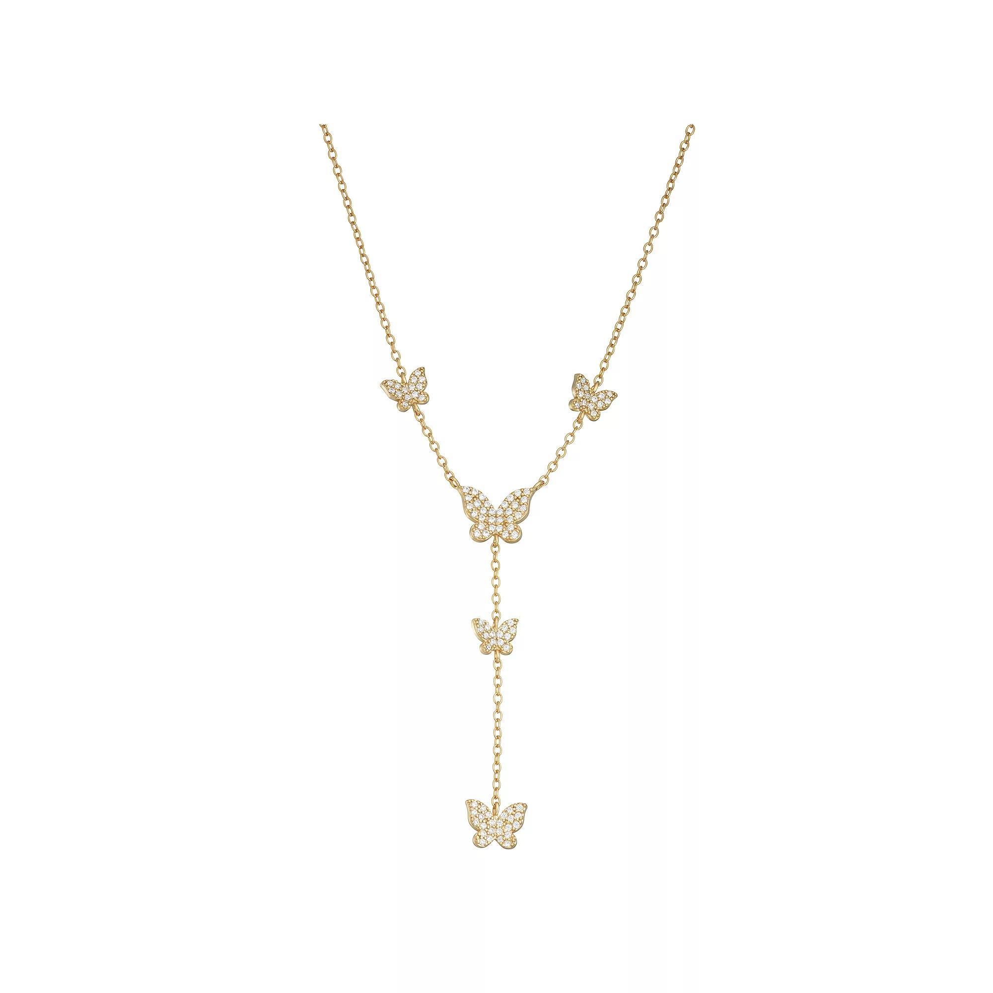 18k Gold Over Silver Cubic Zirconia Butterfly Y Necklace, Women's, Size: 16-18" ADJ, Gold Tone Product Image