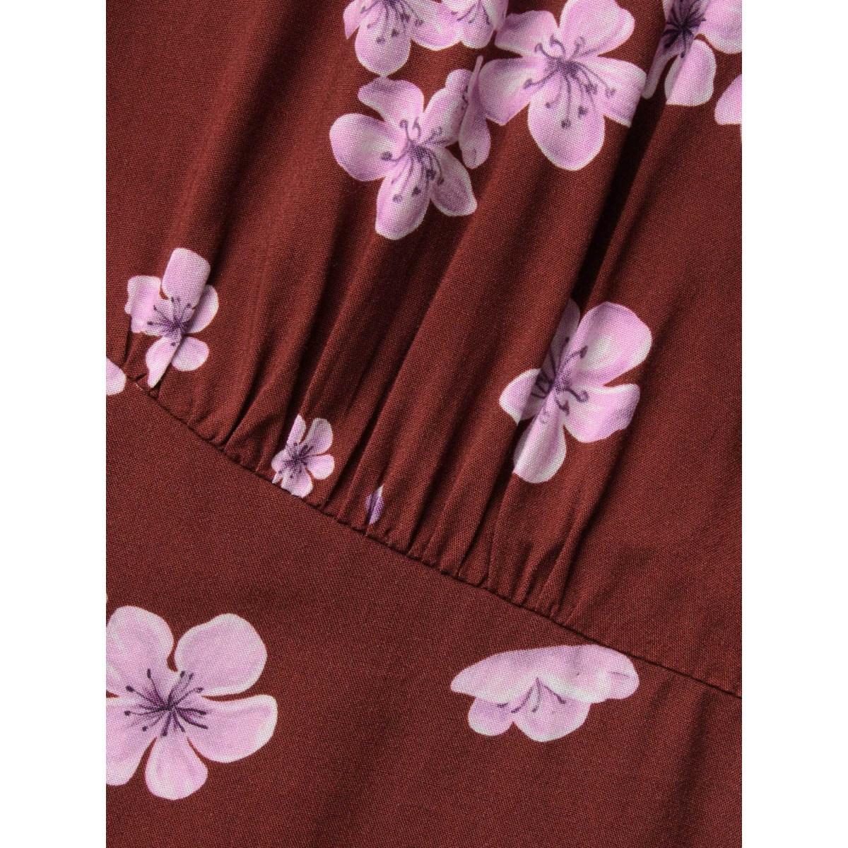 Plus Size Floral V Neck Gathered Midi Dress Burgundy Women Elegant Gathered V-neck Short sleeve Curvy BloomChic 14-16/1X Product Image