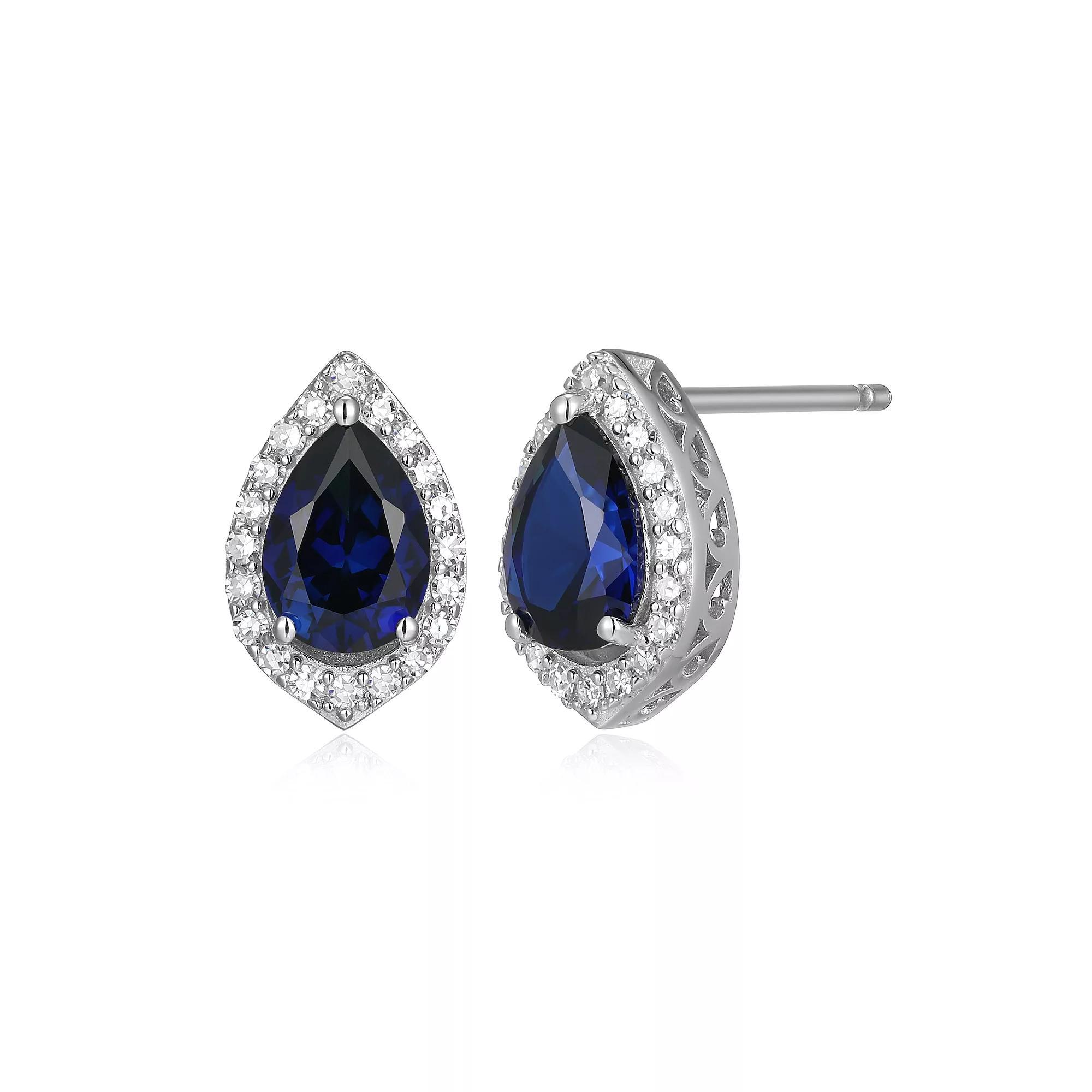 Sterling Silver Lab-Created Sapphire & 1/5 Carat T.W. Lab-Grown Diamond Halo Stud Earrings, Women's Product Image