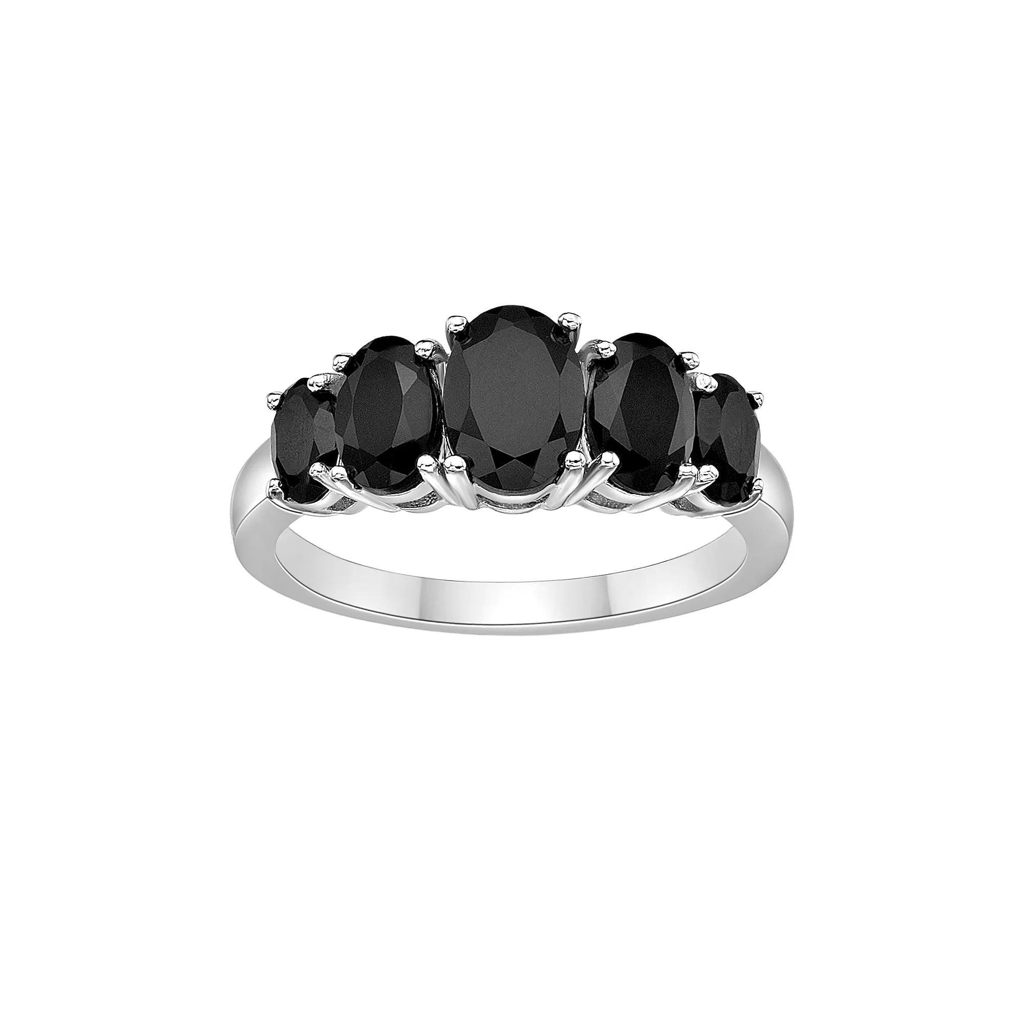 Gemminded Sterling Silver 5-Stone Oval Black Onyx Ring, Women's, Size: 9 Product Image