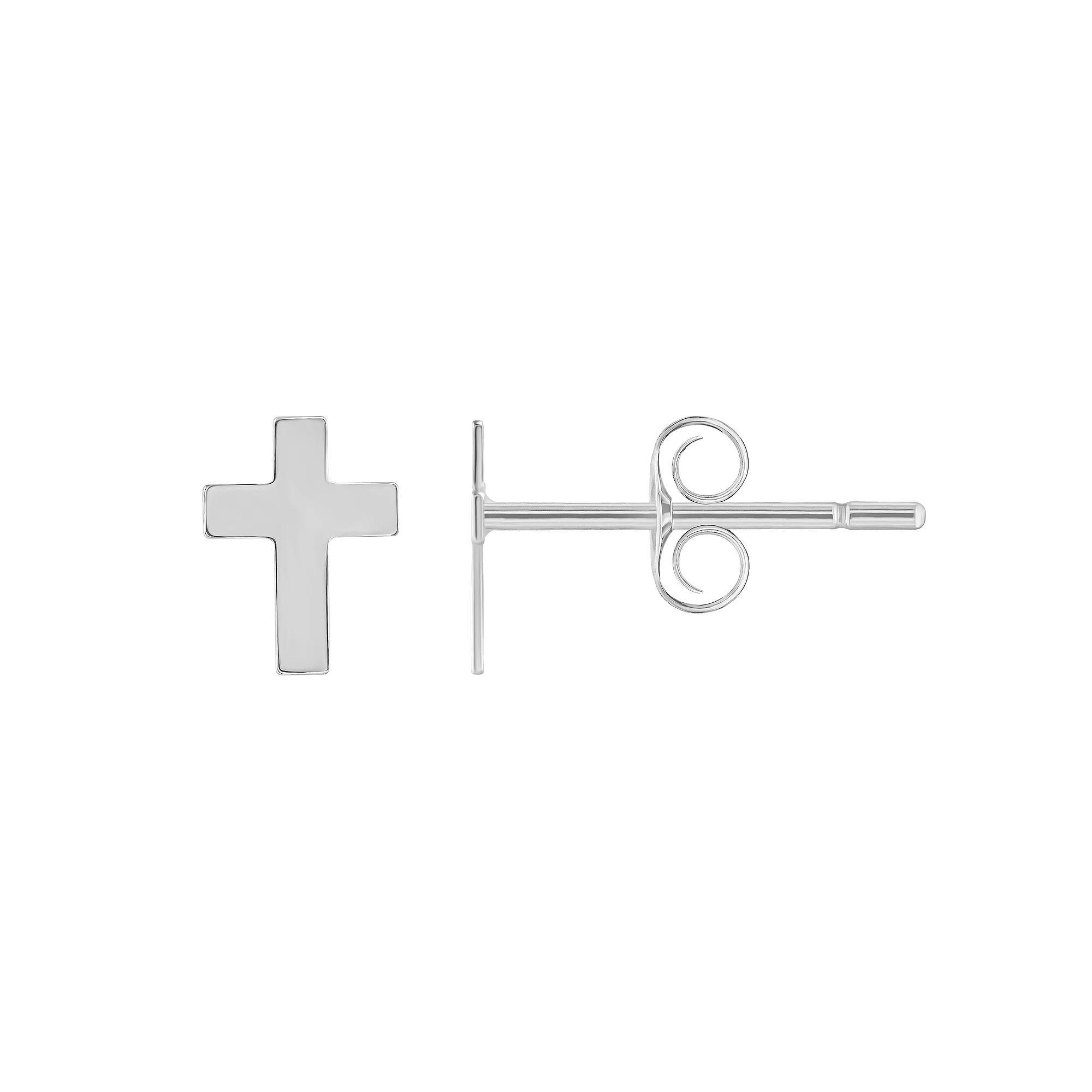 Cross Stud Earrings, Women's, 14k White Gold Product Image