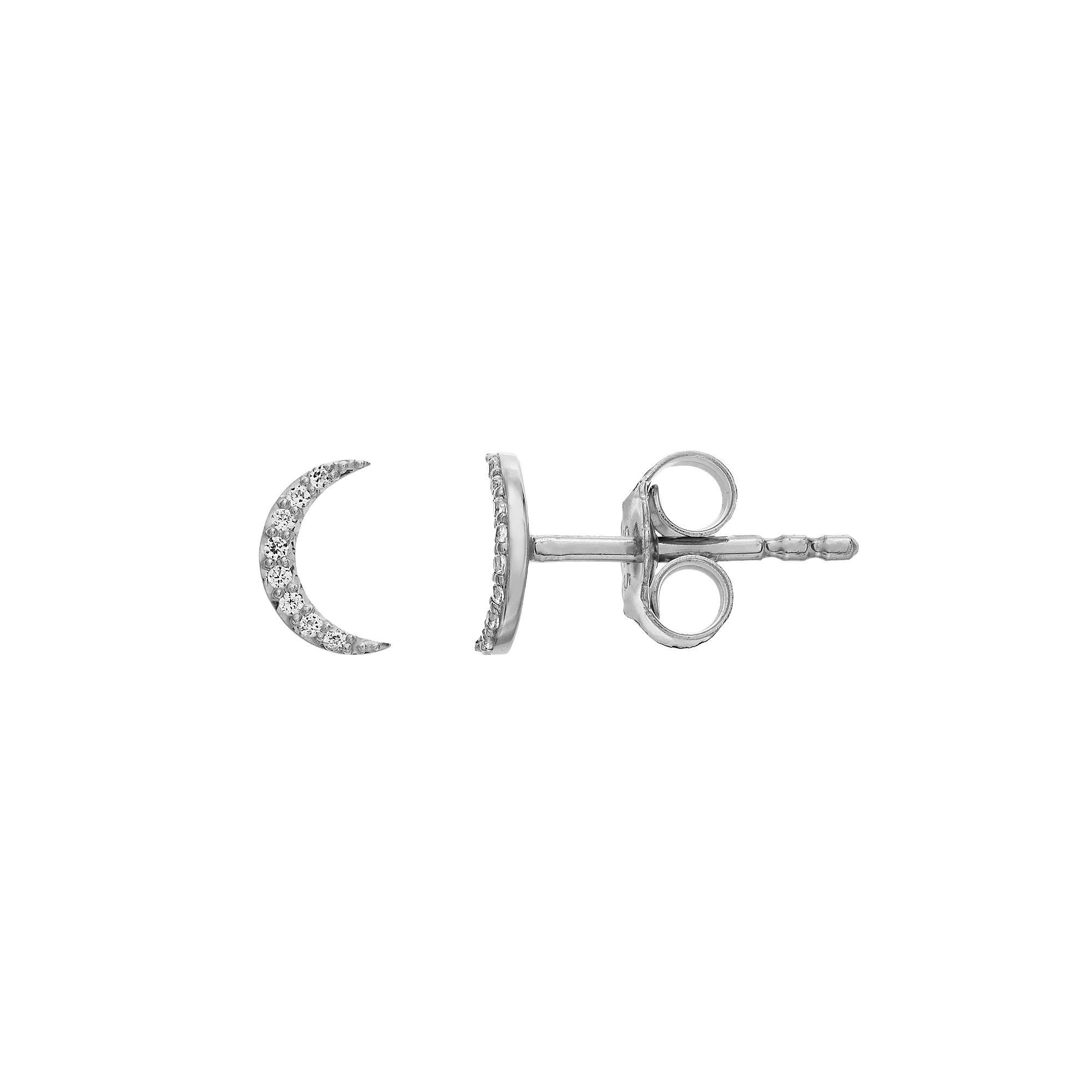 LC Lauren Conrad Sterling Silver Lab-Created White Sapphire Crescent Moon Stud Earrings, Women's Product Image