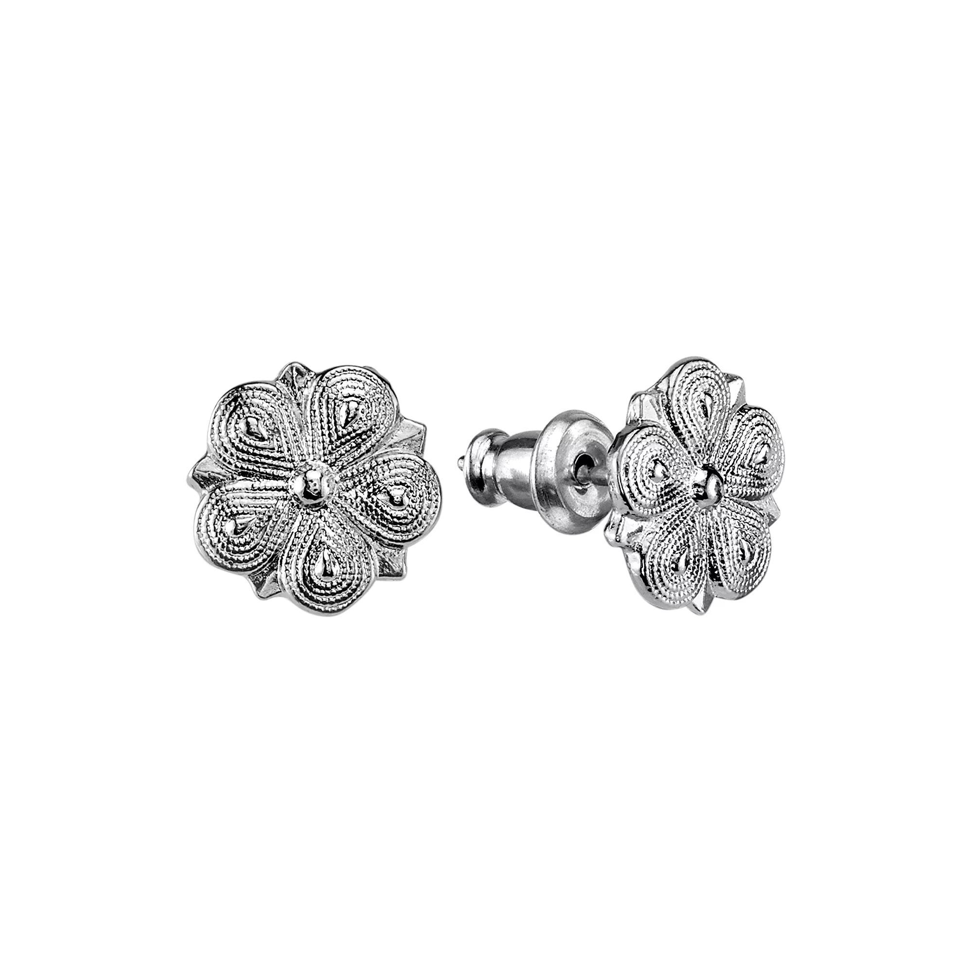 1928 Textured Flower Stud Earrings, Womens, Silver Tone Product Image