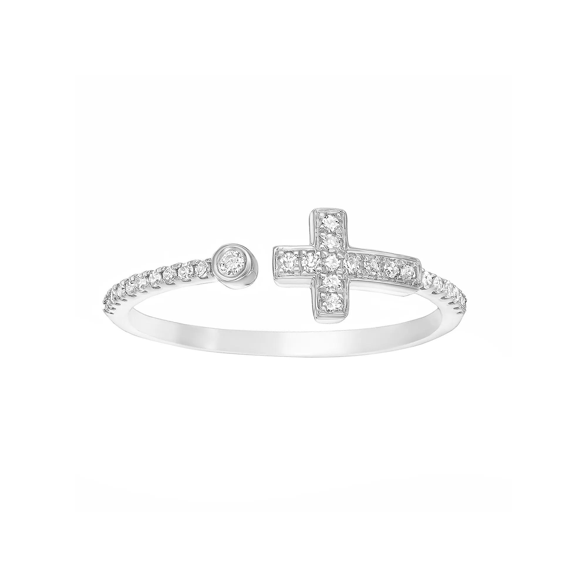 Gemminded Sterling Silver 1/8 Carat T.W. Diamond Sideways Cross Ring, Women's, Size: 7 Product Image