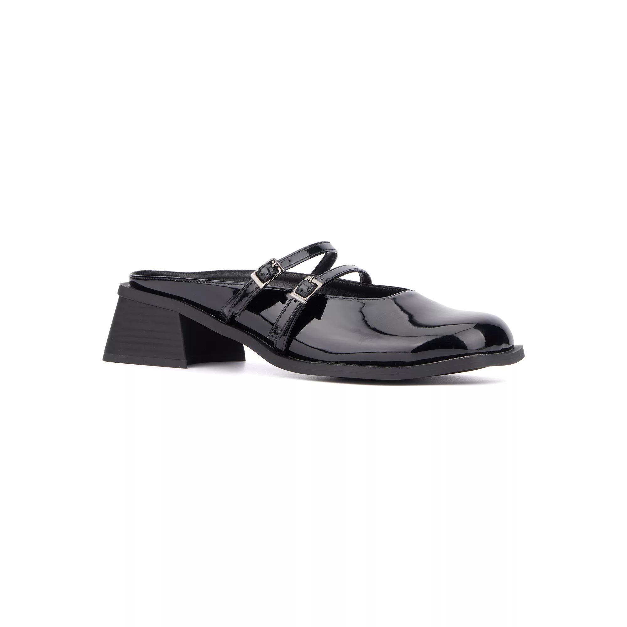Olivia Miller Aquarius Womens Block Heeled Glossy Mule Sandals Product Image