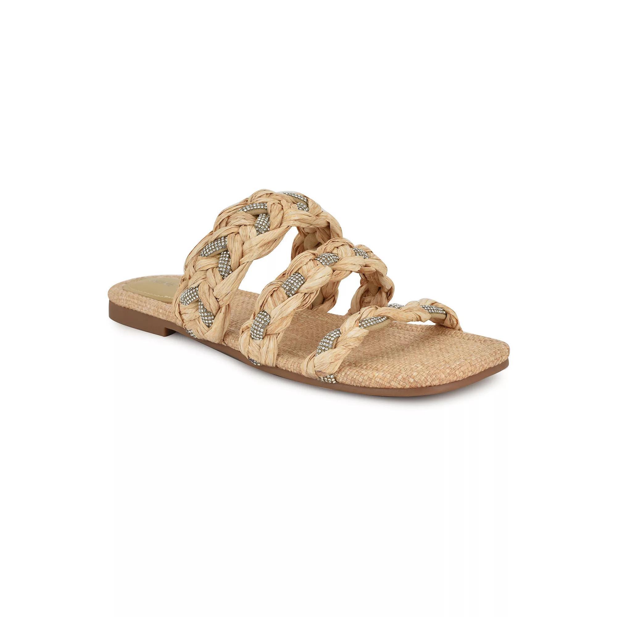 Nine West Women's Qazz Slip-On Square Toe Flat Sandals, Size: 9, Light Natural Product Image