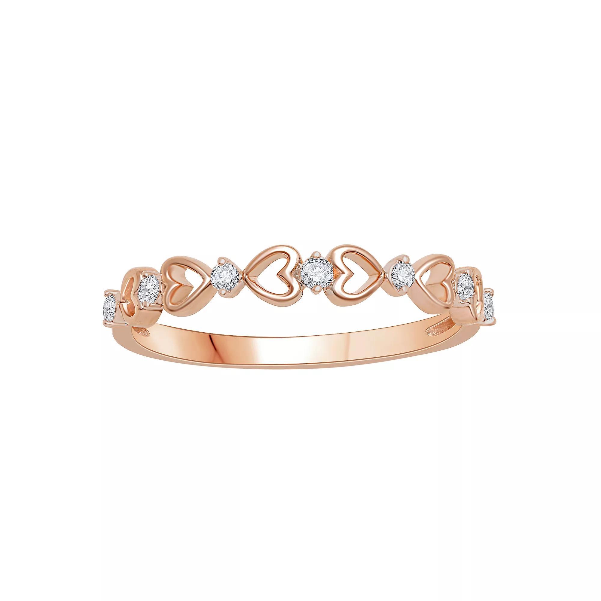 10k Rose Gold 1/10 Carat T.W. Diamond Heart Stackable Ring, Womens Product Image