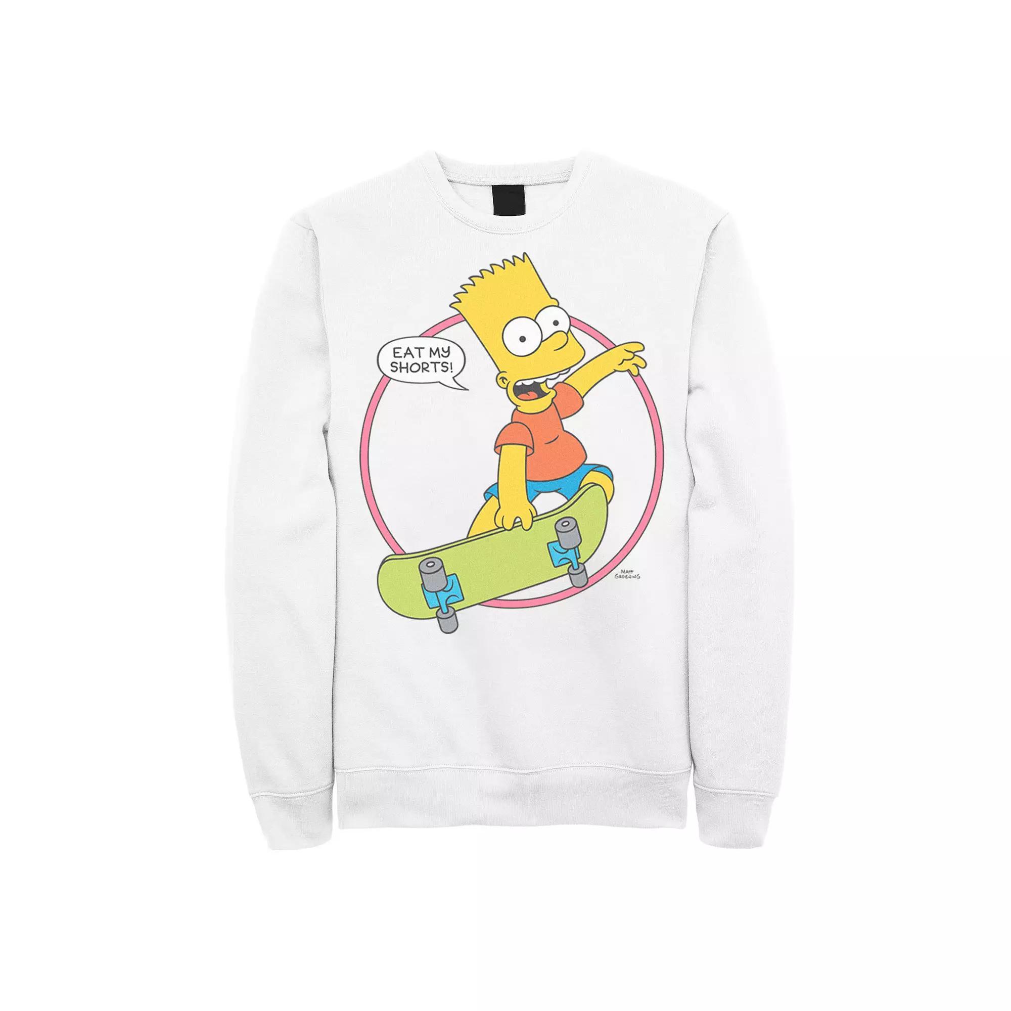 Men's The Simpsons Bart Simpson Eat My Shorts Graphic Fleece Pullover, Size: Small, White Product Image
