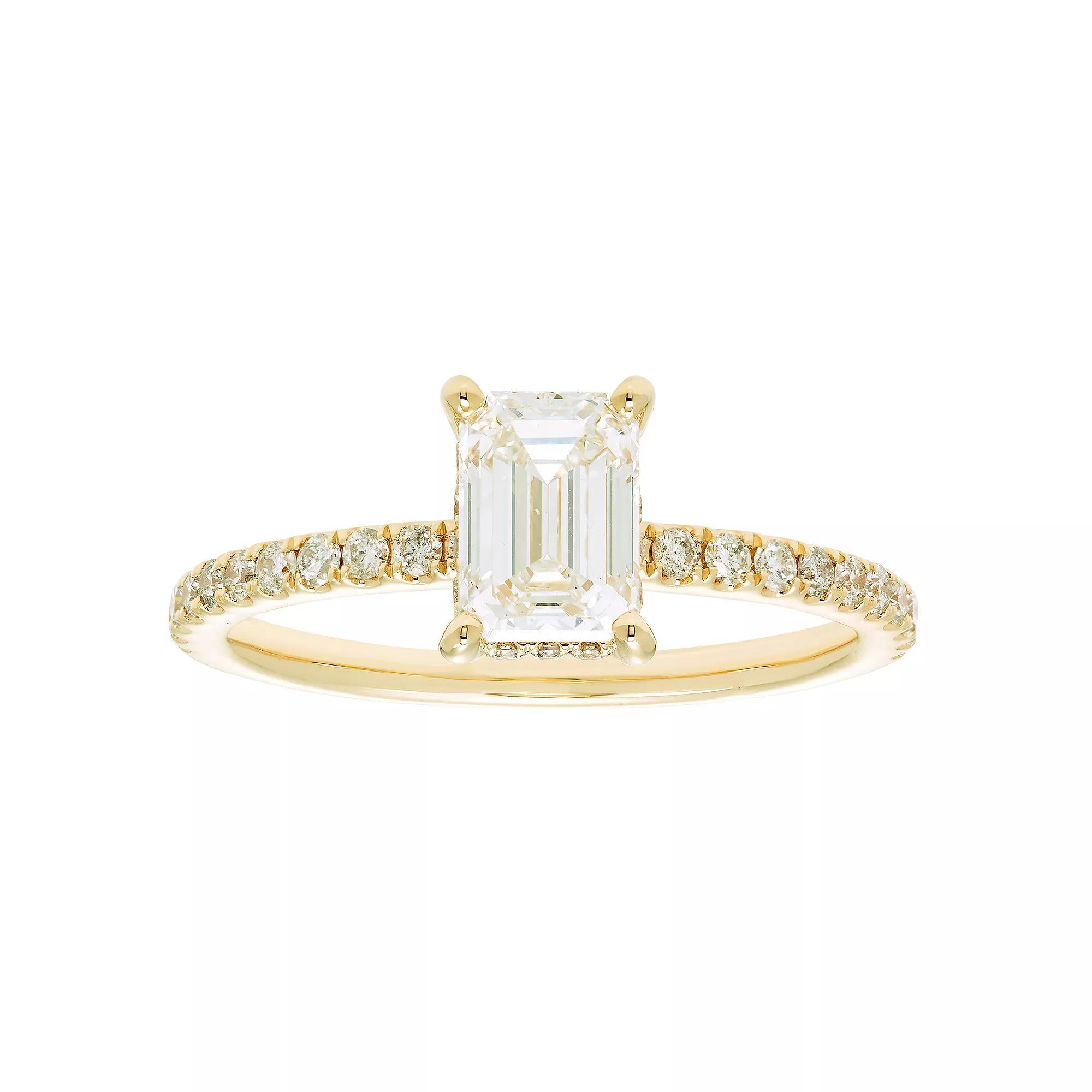 Evergreen Diamonds 14k Gold 1 3/8 Carat T.W. IGL Certified Emerald Cut Lab-Grown Diamond Hidden Halo Ring, Womens Product Image