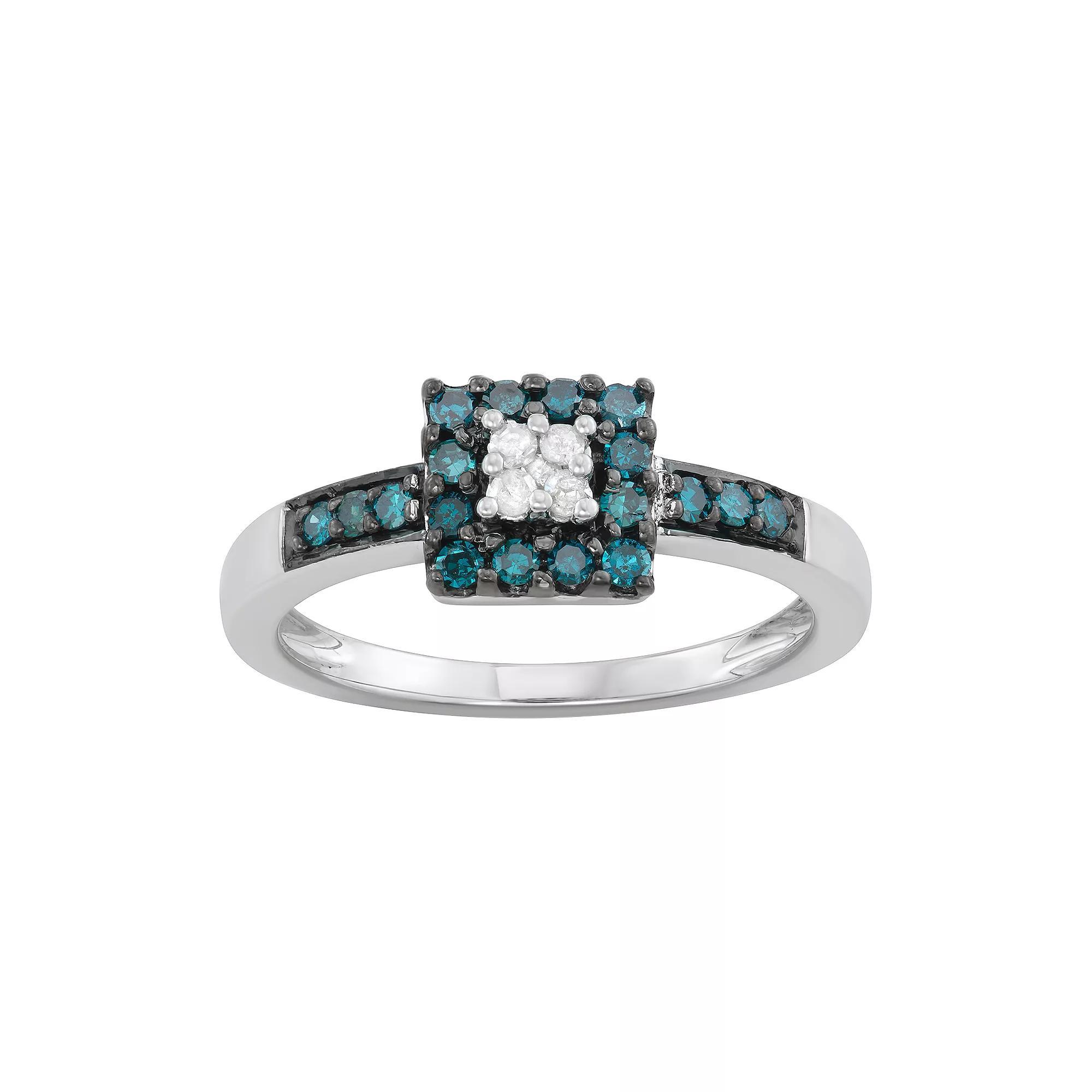 1/3 Carat T.W. Blue & White Diamond Halo Ring, Women's, Size: 7, Silver Tone Product Image