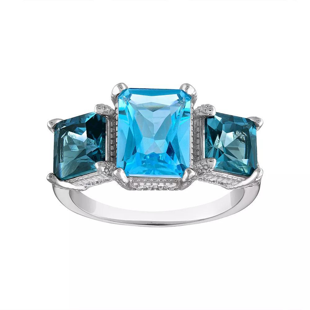 Designs by Gioelli Sterling Silver Gemstone 3-Stone Ring, Women's, Size: 6, Blue Topaz Product Image