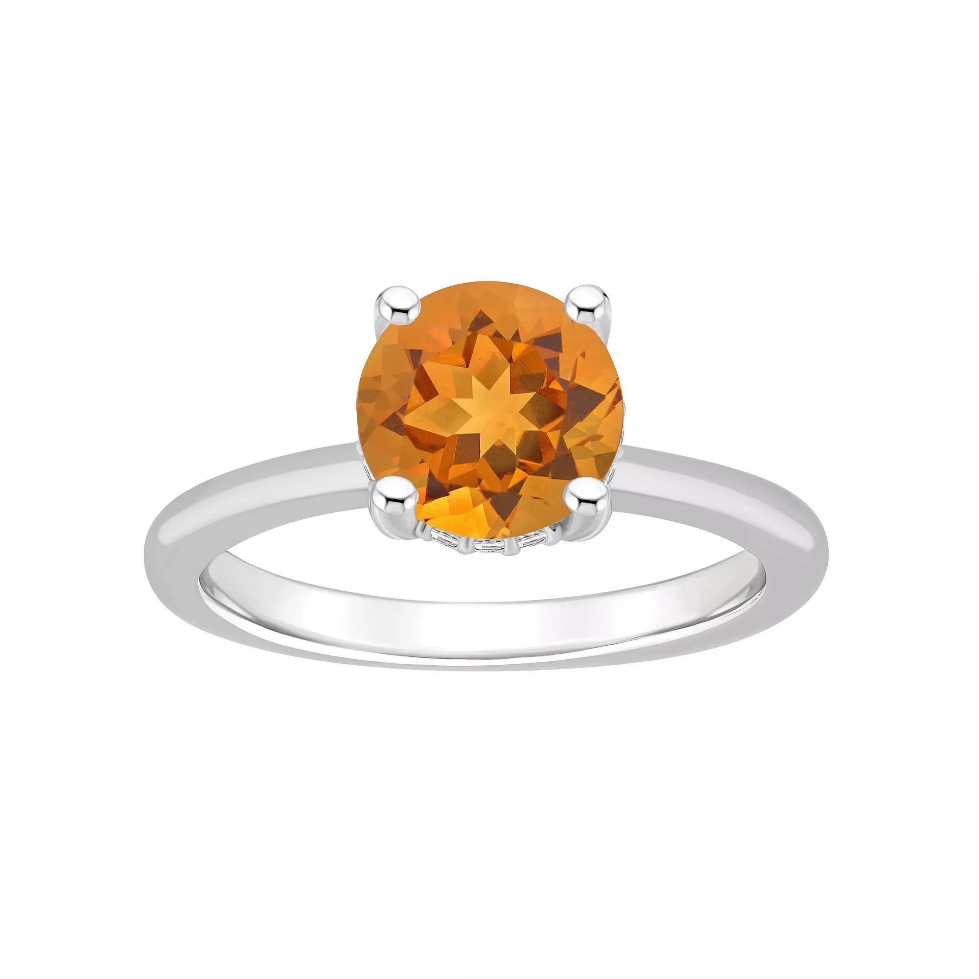 Alyson Layne Sterling Silver 8 mm Round Gemstone & Diamond Accent Ring, Women's, Size: 7, Citrine Product Image