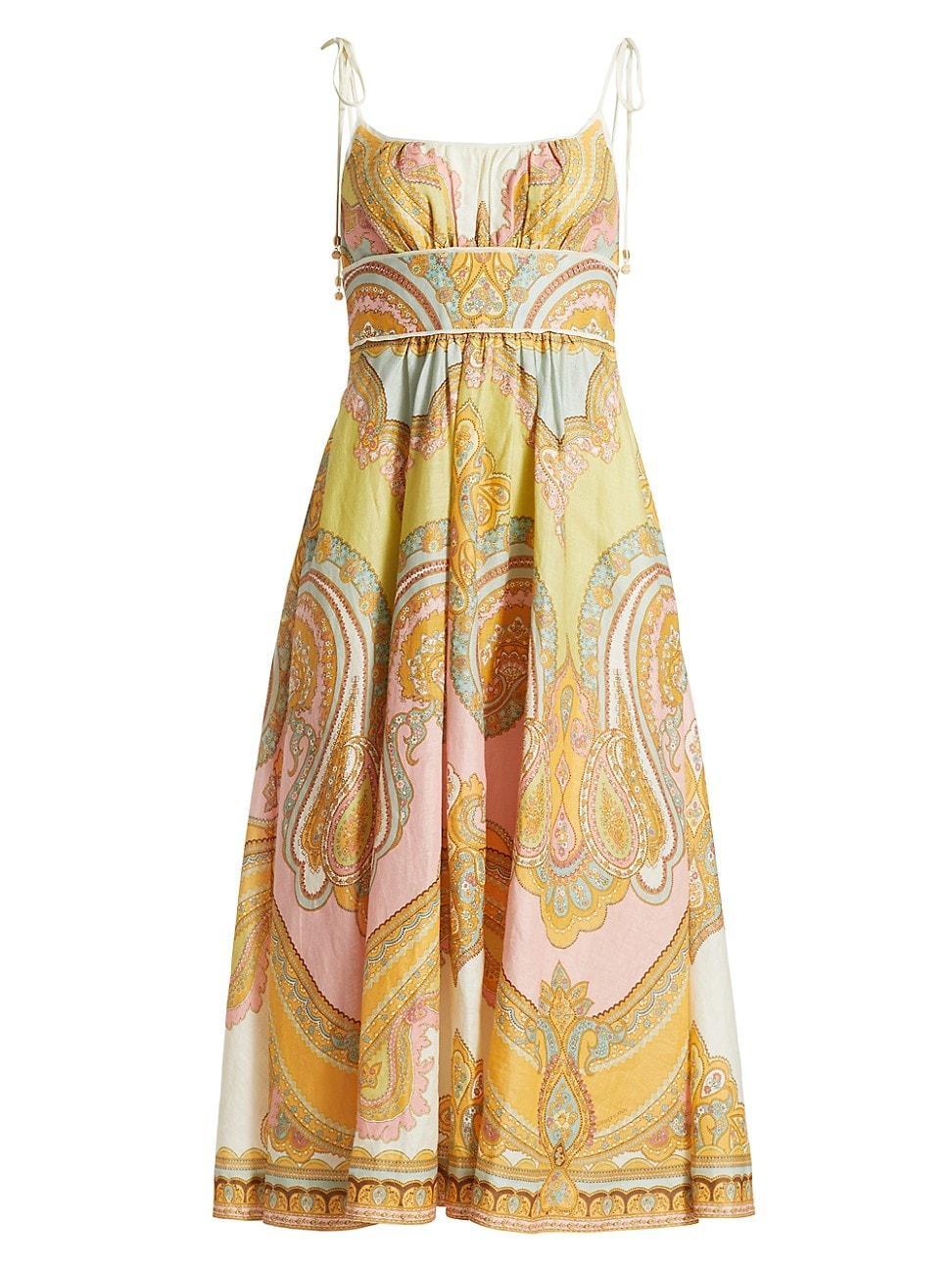 Womens Maxine Paisley Linen Midi-Dress Product Image