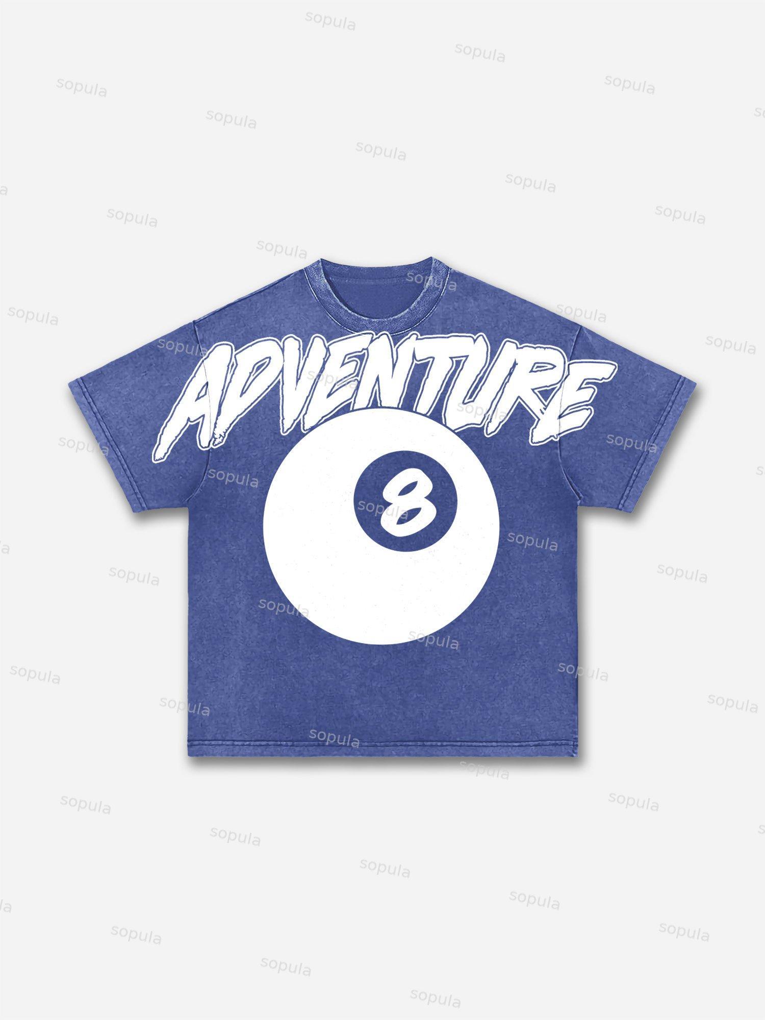 Vintage Black 8 Print Graphic Acid Wash T-shirt Product Image