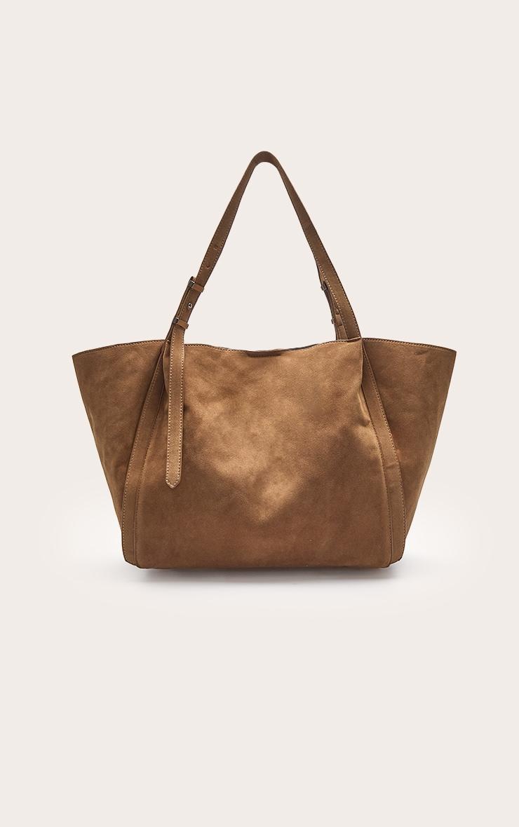 Tan Faux Suede Adjustable Strap Tote Bag Product Image