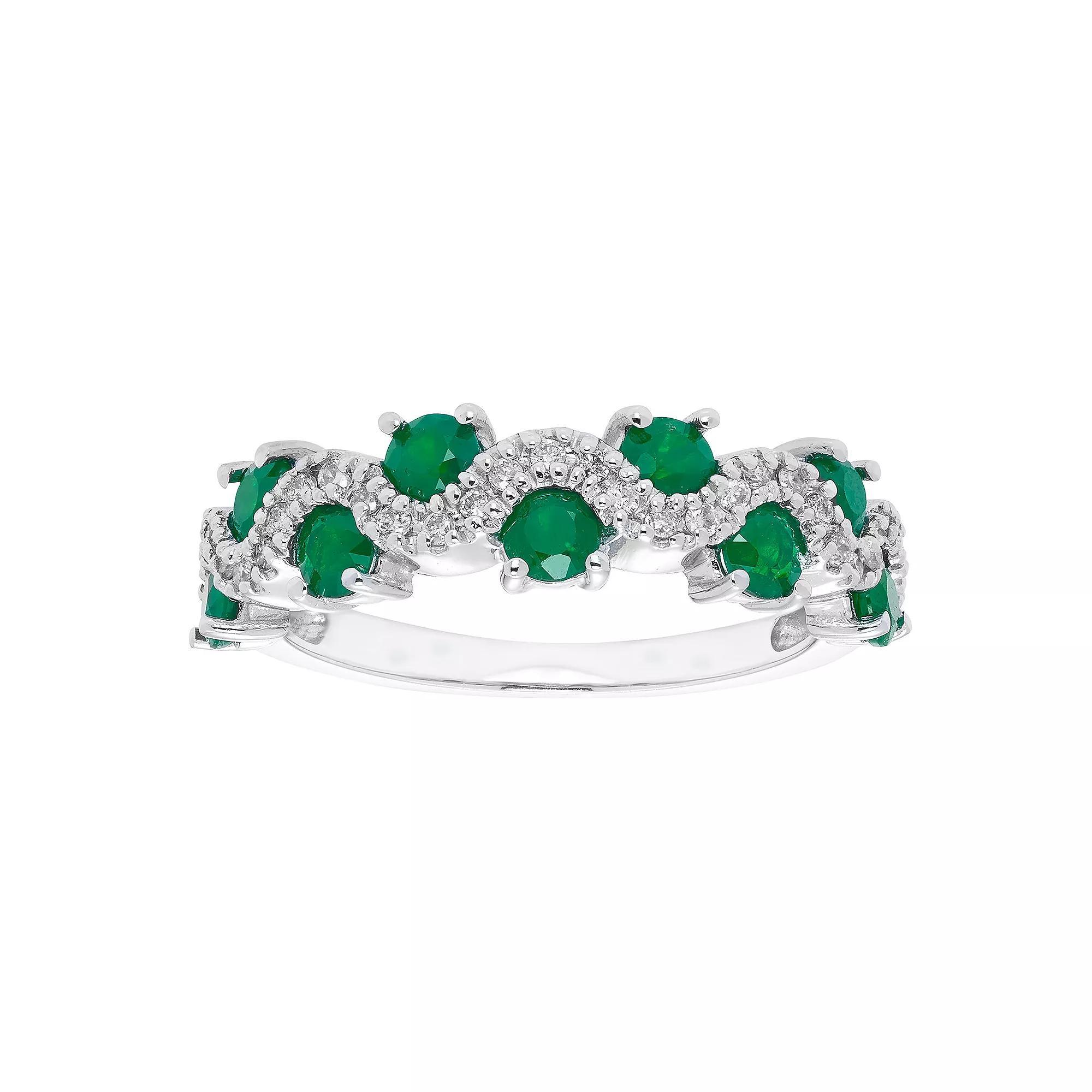 The Regal Collection 14k Gold 1/6 Carat T.W. Diamond & Emerald Ring, Women's, Size: 8 Product Image