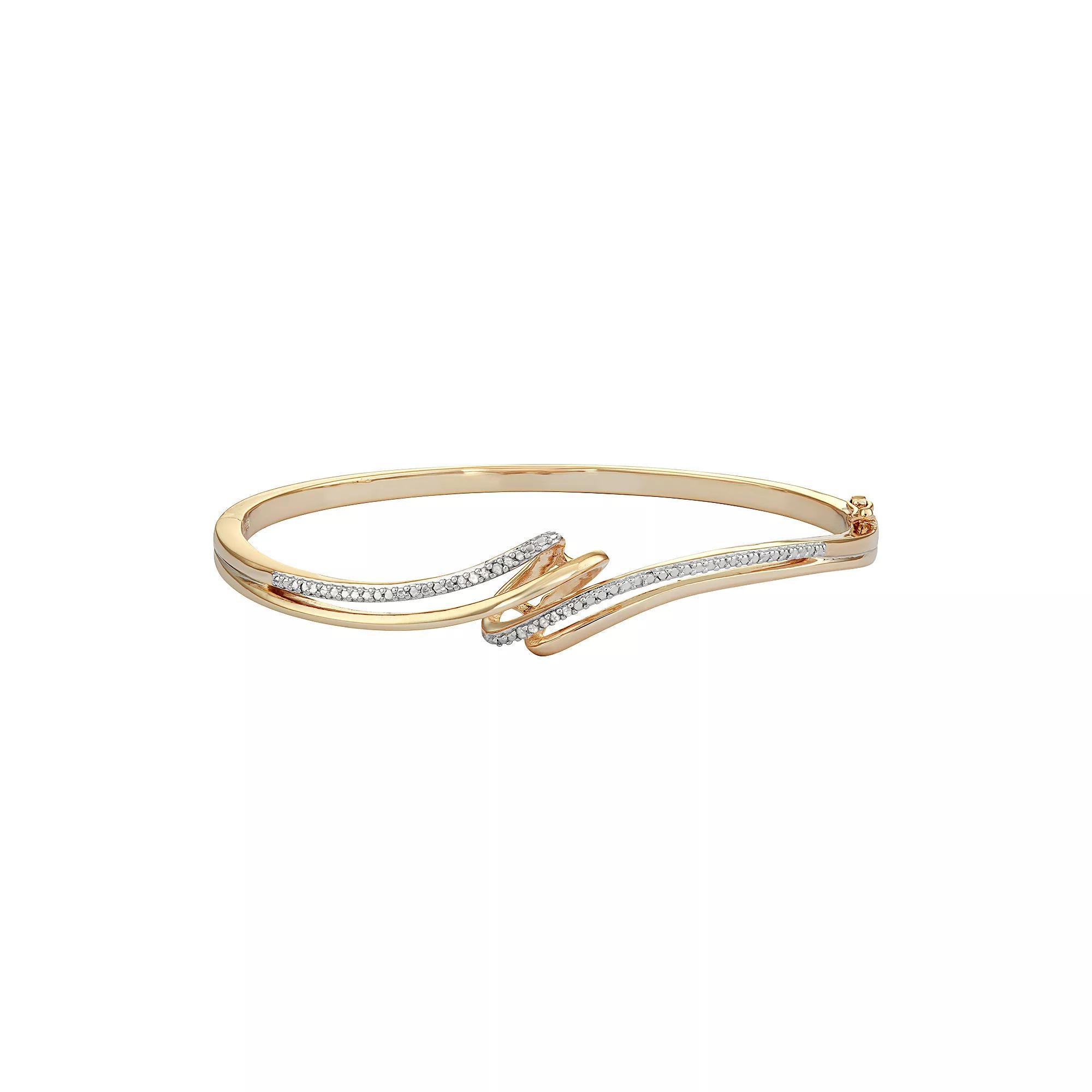 18k Gold Over Silver Diamond Accent Bypass Bangle Bracelet, Women's, White Product Image