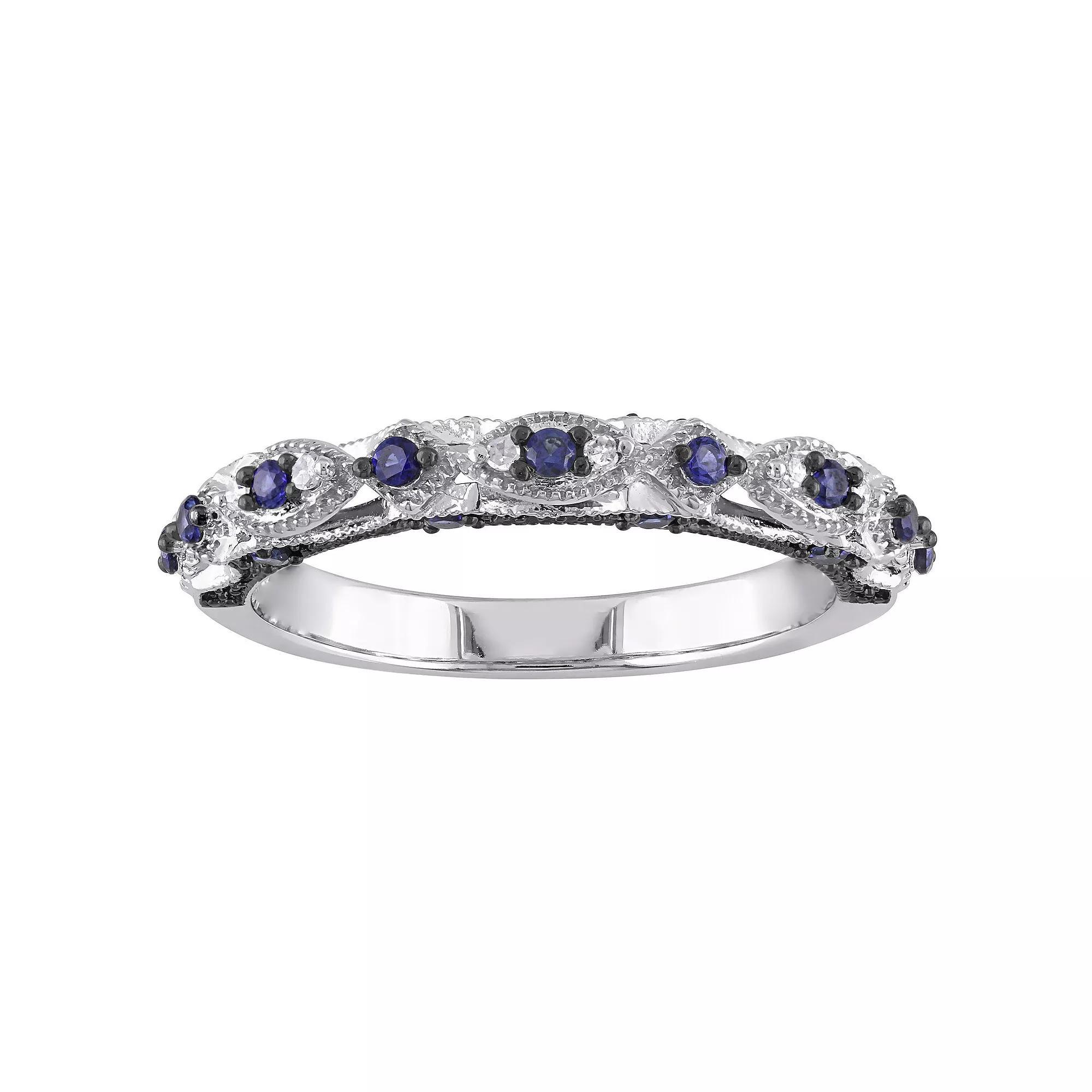 Stella Grace 10k White Gold Lab-Created Sapphire & Diamond Accent Vintage Anniversary Band, Women's, Size: 7 Product Image
