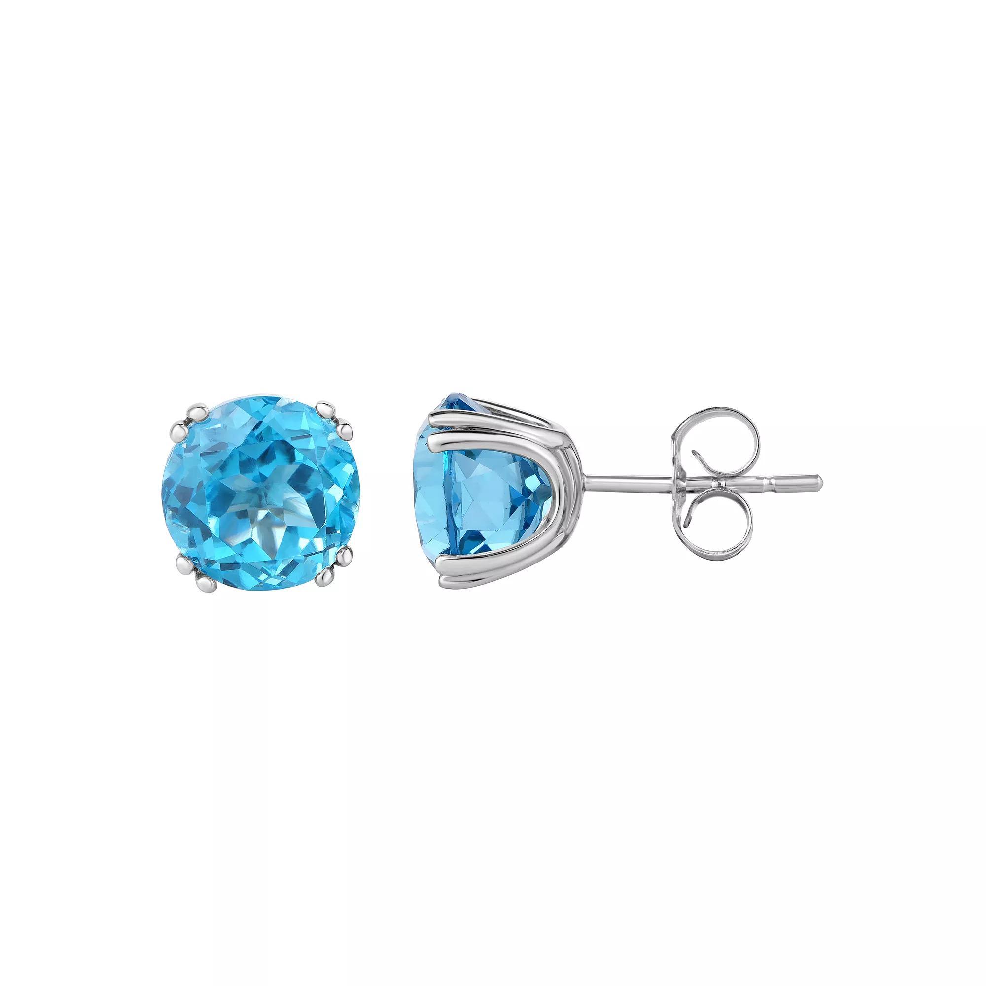 14k White Gold Blue Topaz Stud Earrings, Women's, 14k Gold Product Image
