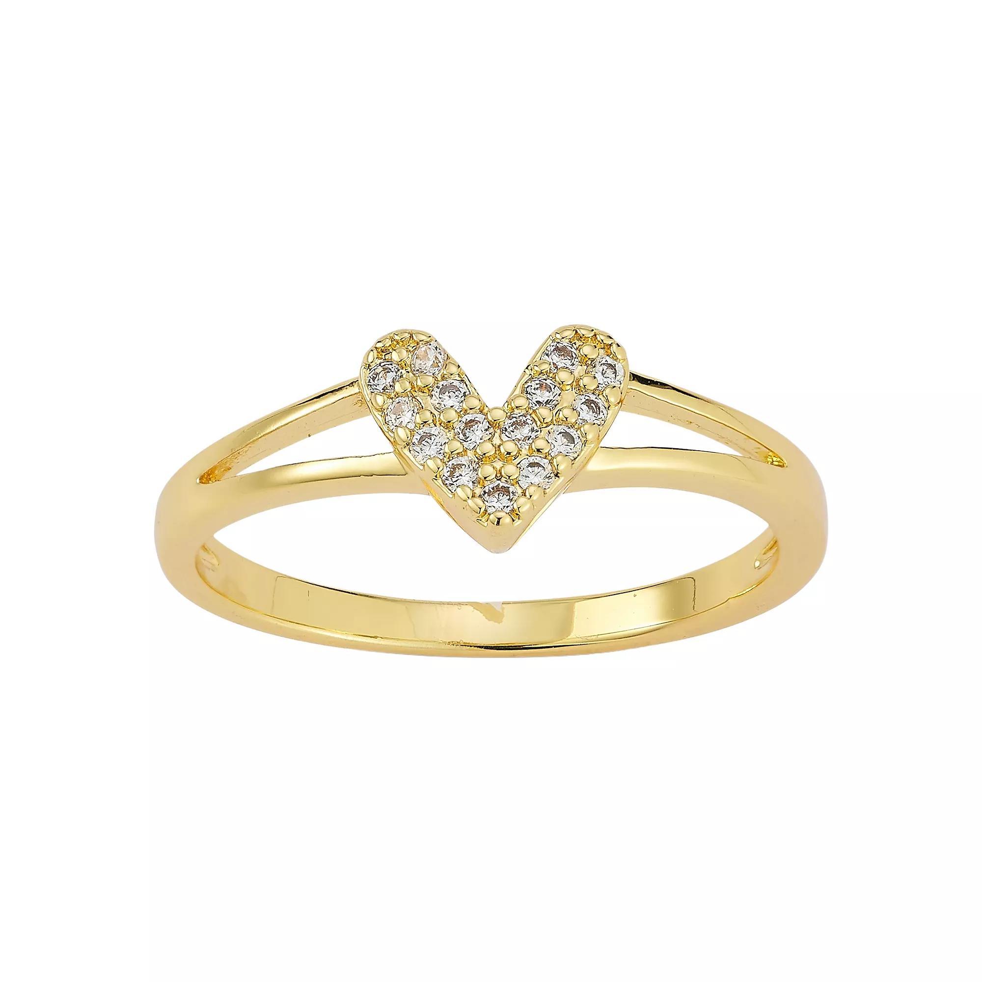 Cubic Zirconia Heart Ring, Women's, Size: 6, Gold Tone Product Image