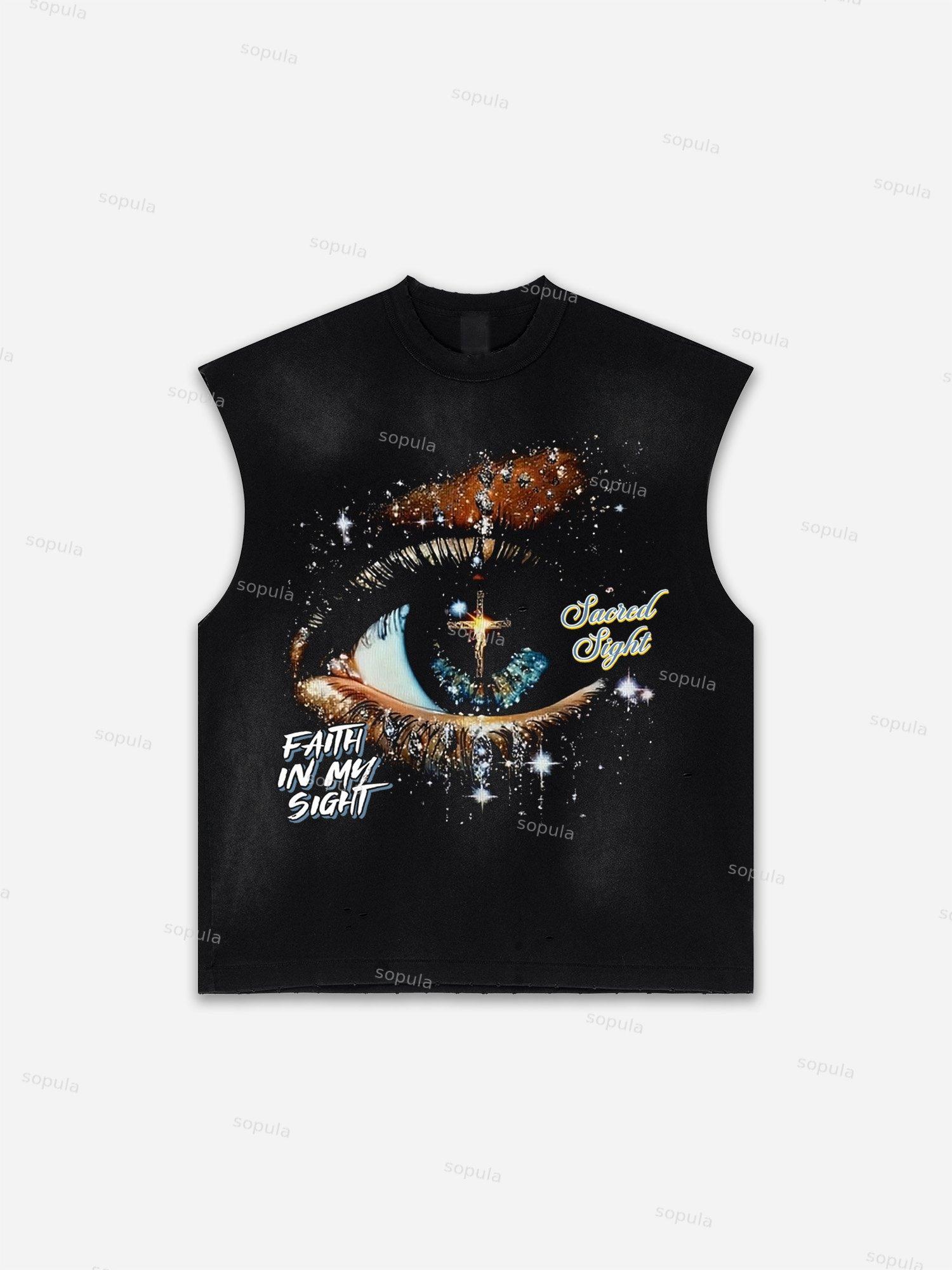 Flame Skull Graffiti Print Distressed Tank Top Product Image