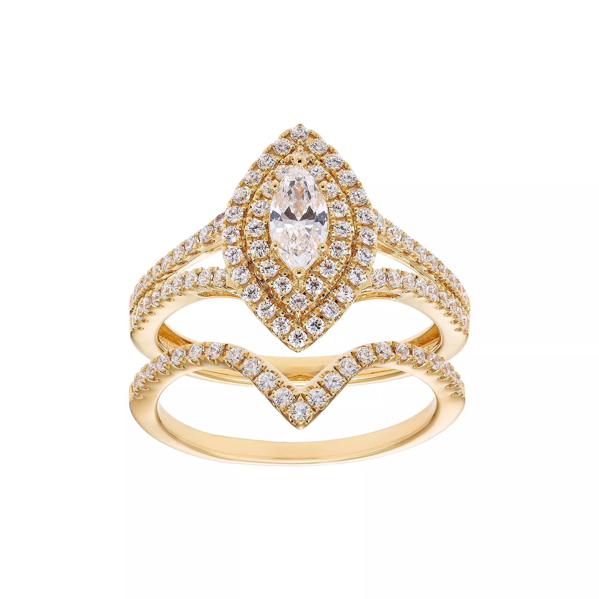 The Regal Collection 14k Gold 1 Carat T.W. IGL Certified Diamond Marquise Halo Engagement Ring Set, Women's, Size: 5, Yellow Product Image