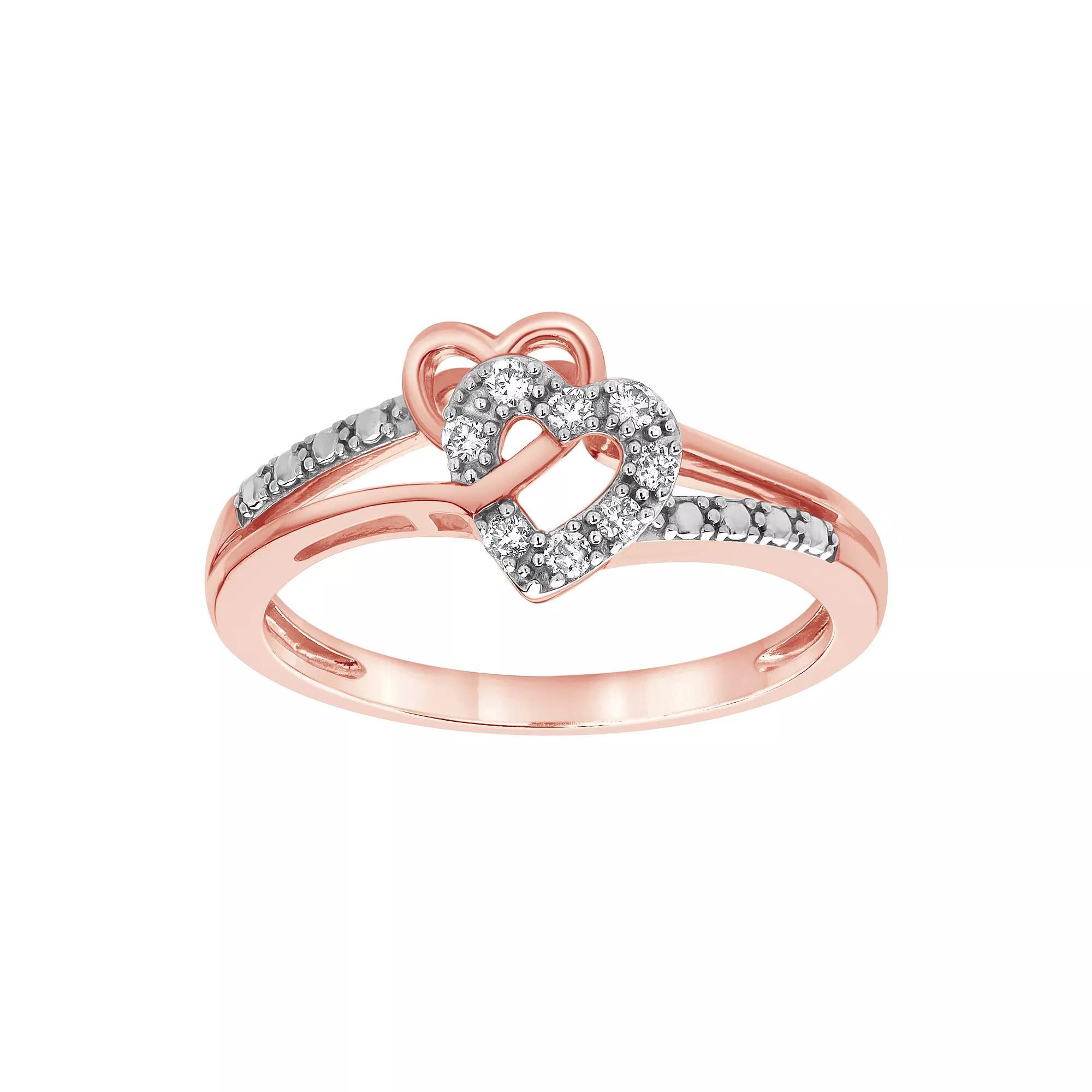 Diamond Brilliance 1/10 Carat T.W. Lab-Grown Diamond Double Heart Ring, Women's, Size: 8, Pink Tone Product Image