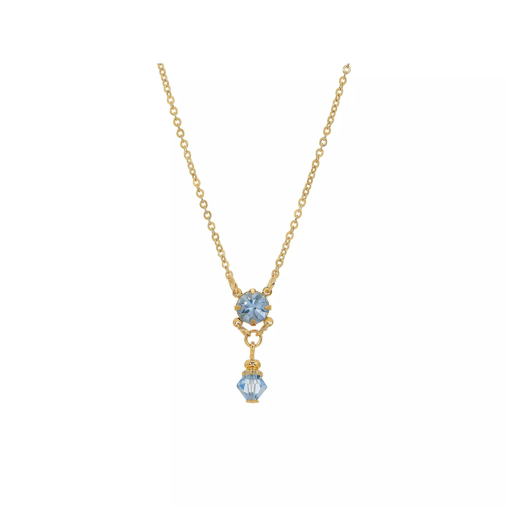 1928 Gold Tone Glass Drop Necklace, Womens, Blue Product Image