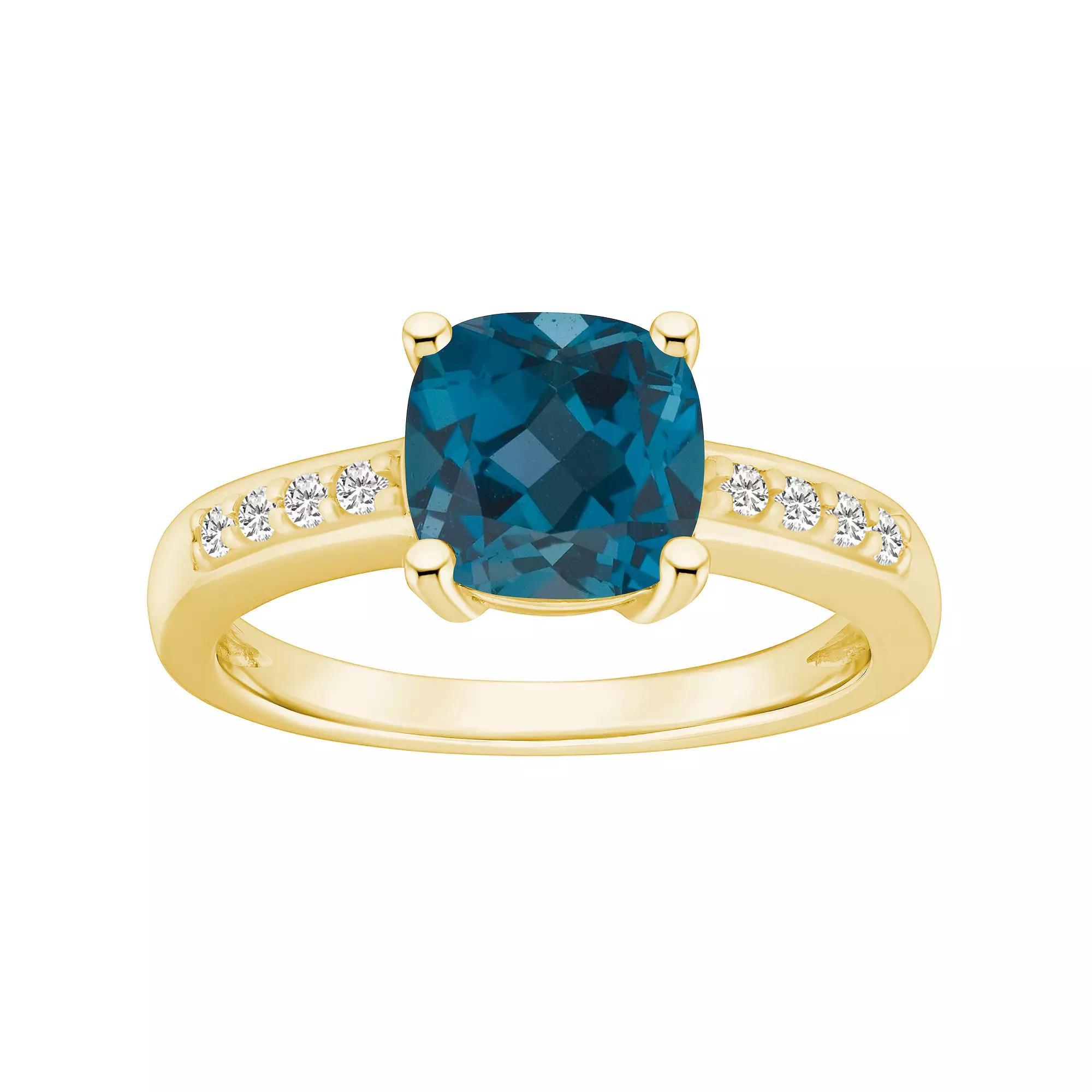 Alyson Layne 14k Gold Cushion London Blue Topaz & 1/8 Carat T.W. Diamond Ring, Women's, Size: 7 Product Image