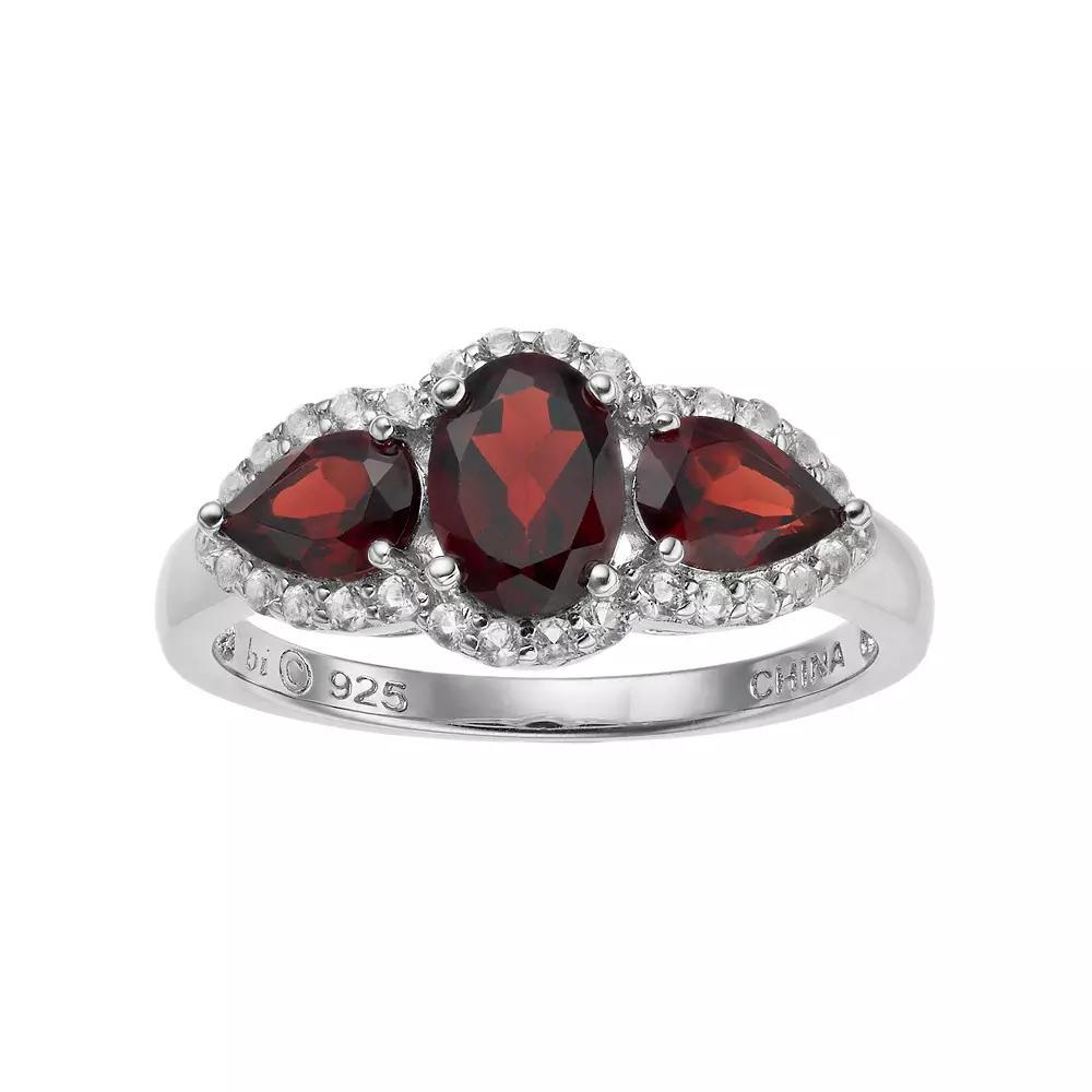 Gemminded Sterling Silver Garnet & White Topaz 3-Stone Ring, Women's, Size: 8 Product Image