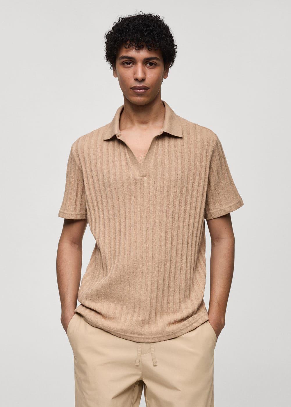Regular-fit ribbed cotton polo shirt - Men | MANGO USA Product Image