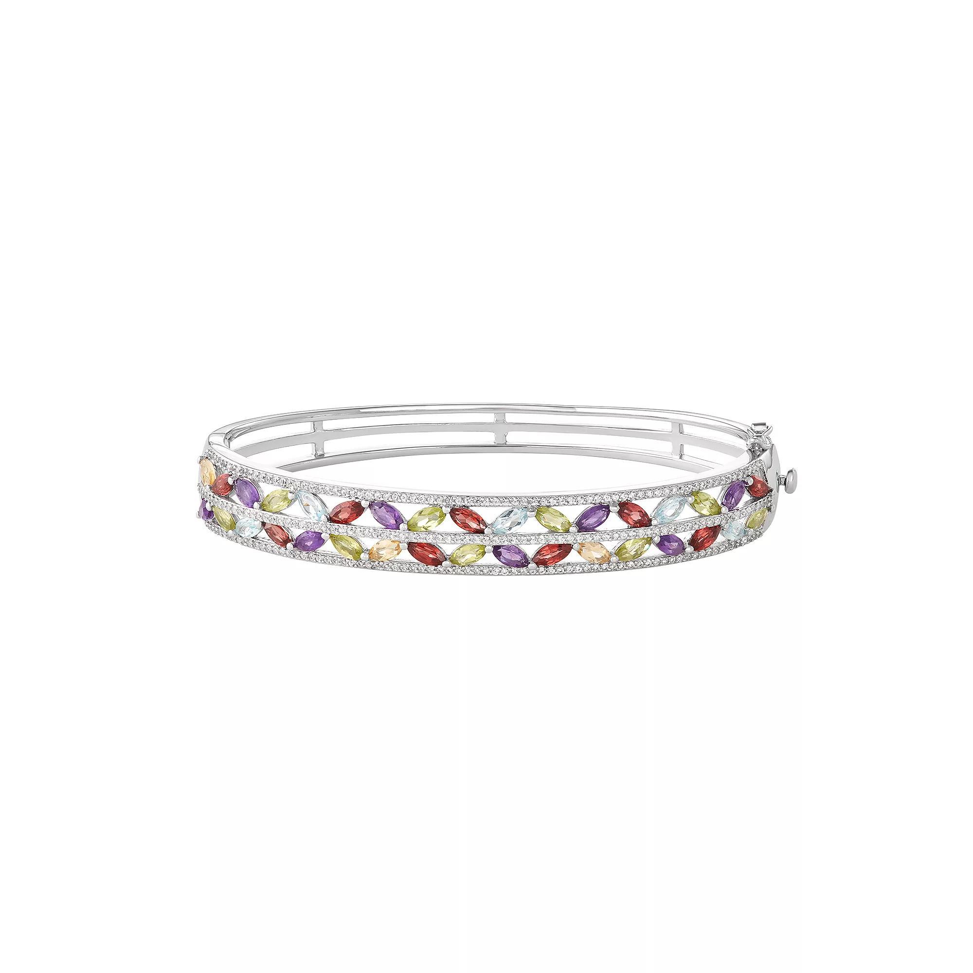 Sterling Silver Gemstone & Lab-Created White Sapphire Bracelet, Women's, Size: 7.25", Silver Tone Product Image