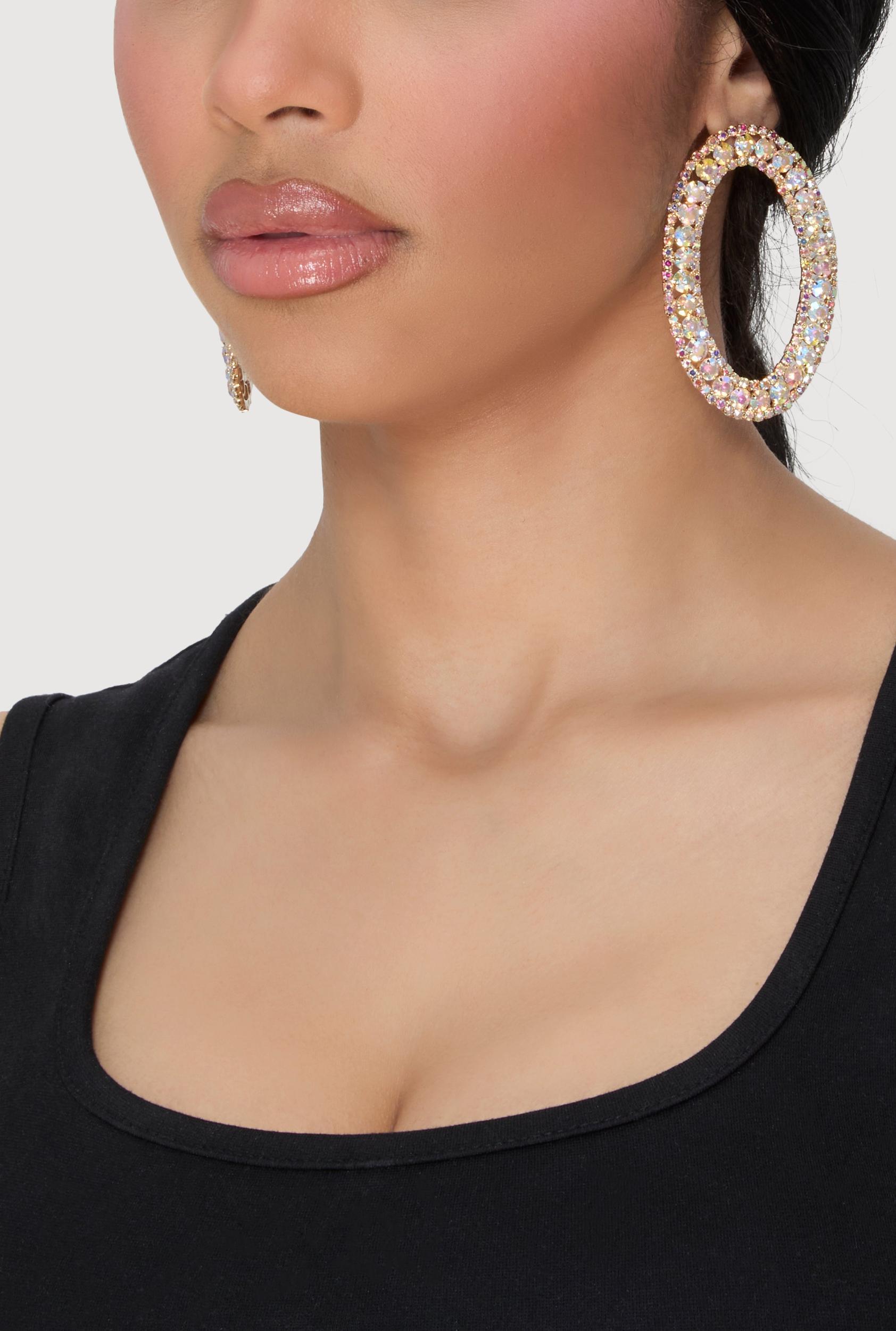 Rhinestone Oval Drop Earrings Female Product Image