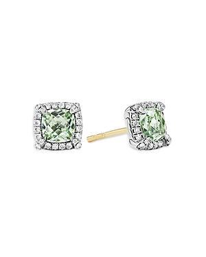5mm Chatelaine Pav Bezel Stud Earrings with Gemstone and Diamonds in Silver Product Image