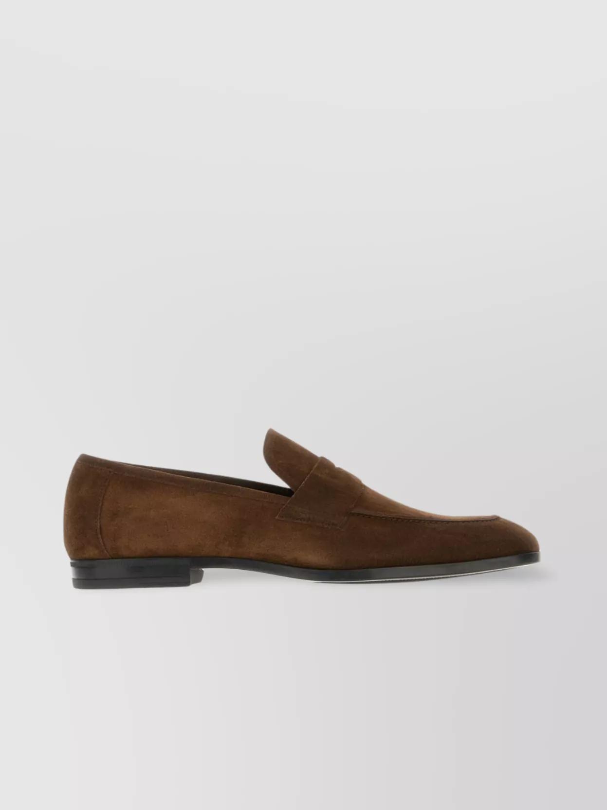 TOM FORD Almond Toe Penny Strap Loafers Suede Finish Product Image