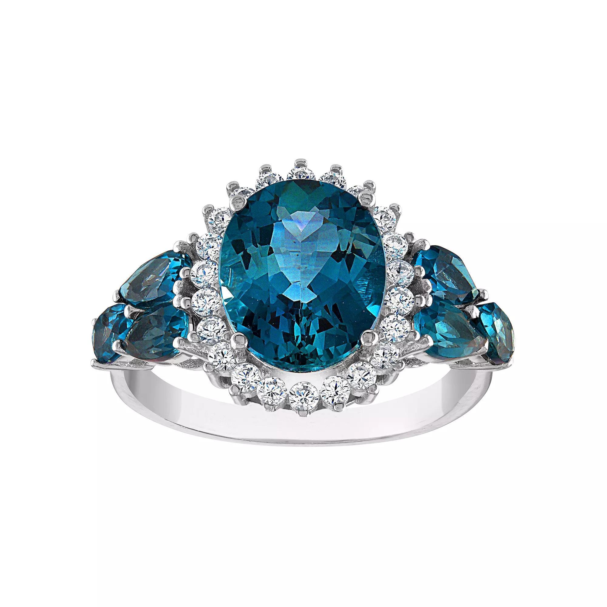 Designs by Gioelli Sterling Silver London Blue Topaz & Lab-Created White Sapphire Ring, Womens Product Image