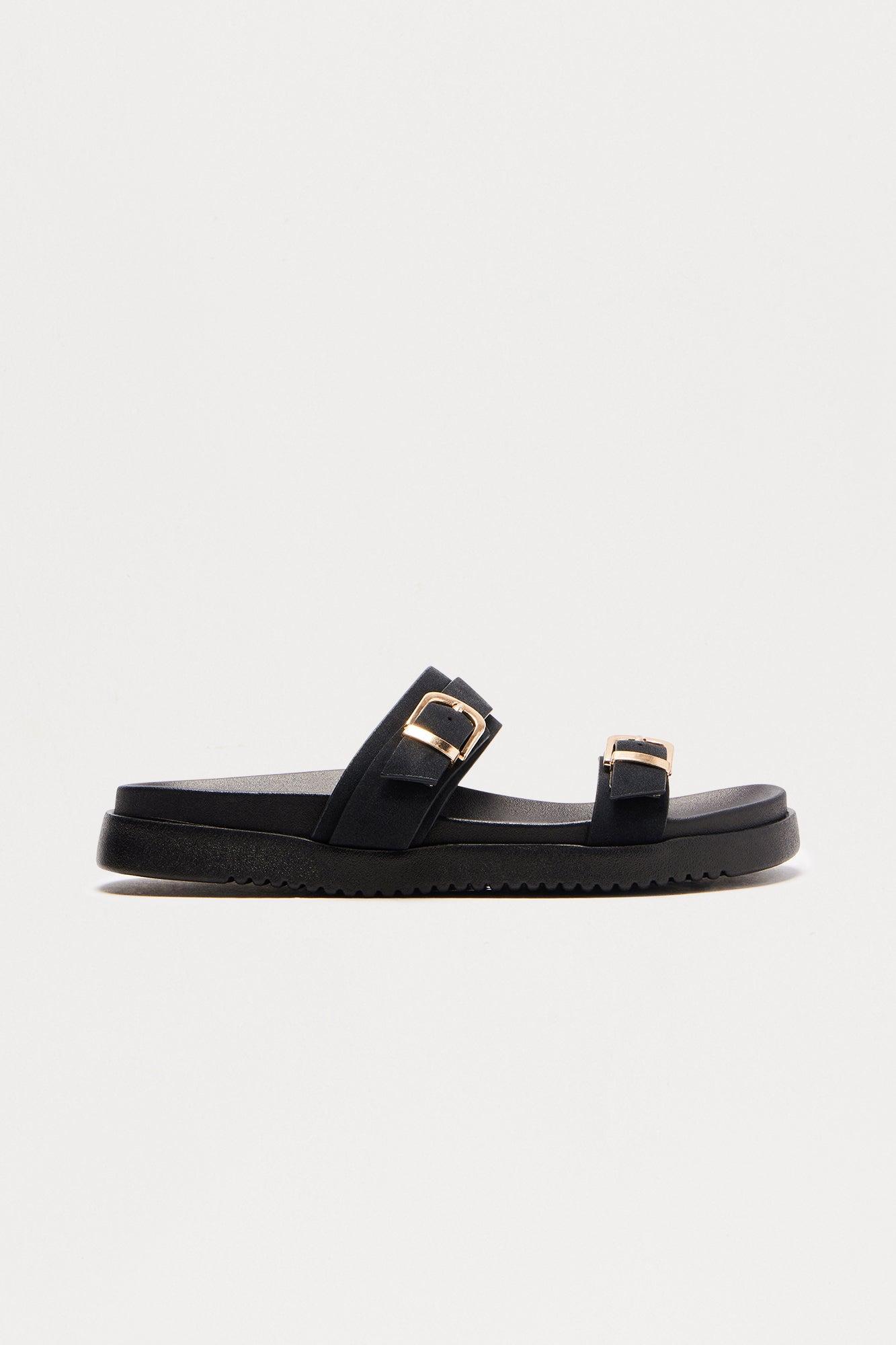 Jack Buckle Slip On Slides - Black Product Image
