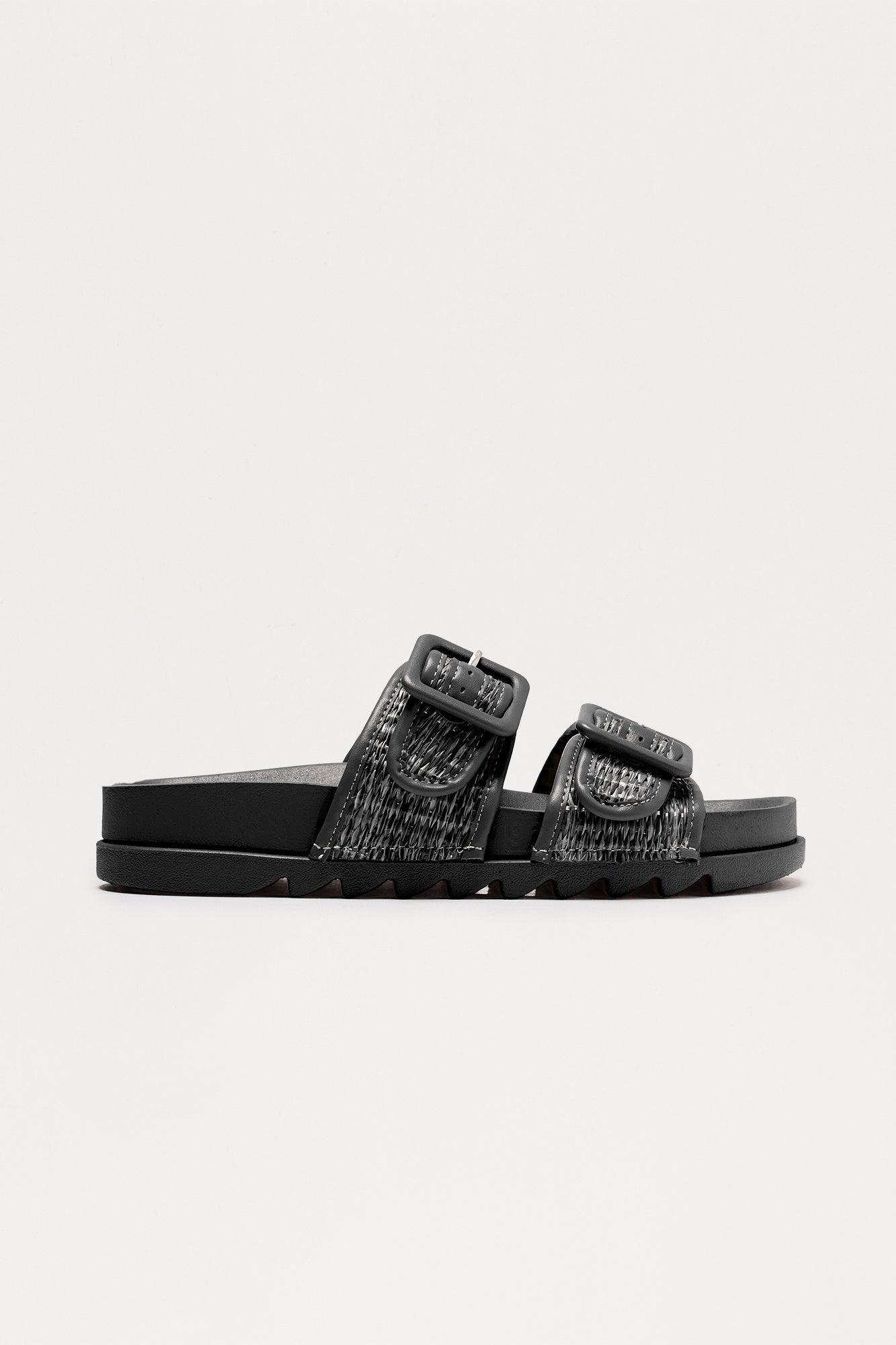 Venice Beach Raffia Sandals - Black Product Image