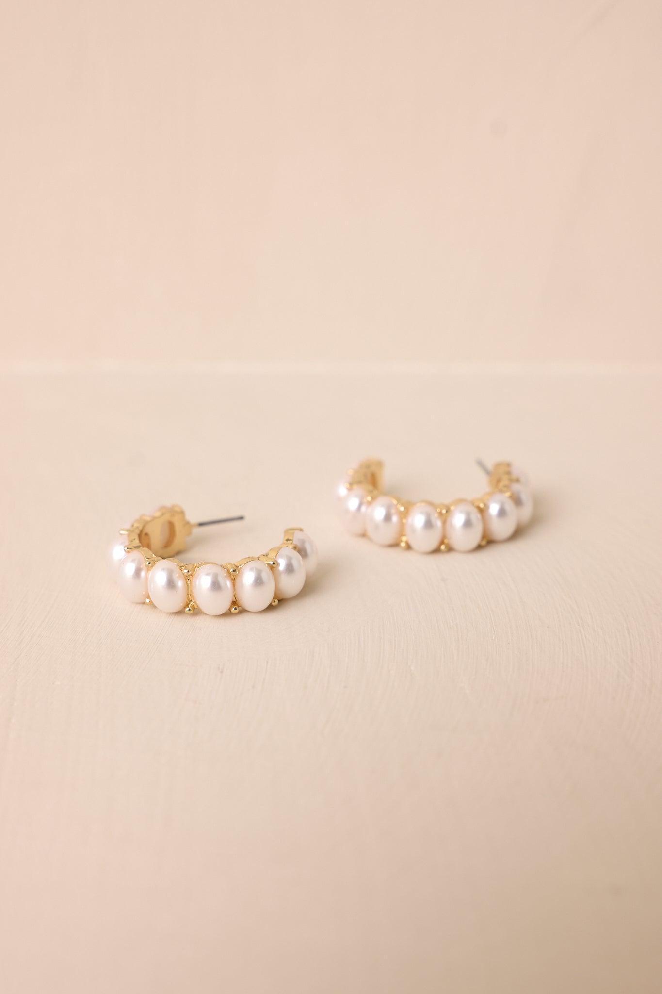 Never Ordinary Gold & Ivory Pearl Hoop Earrings Product Image