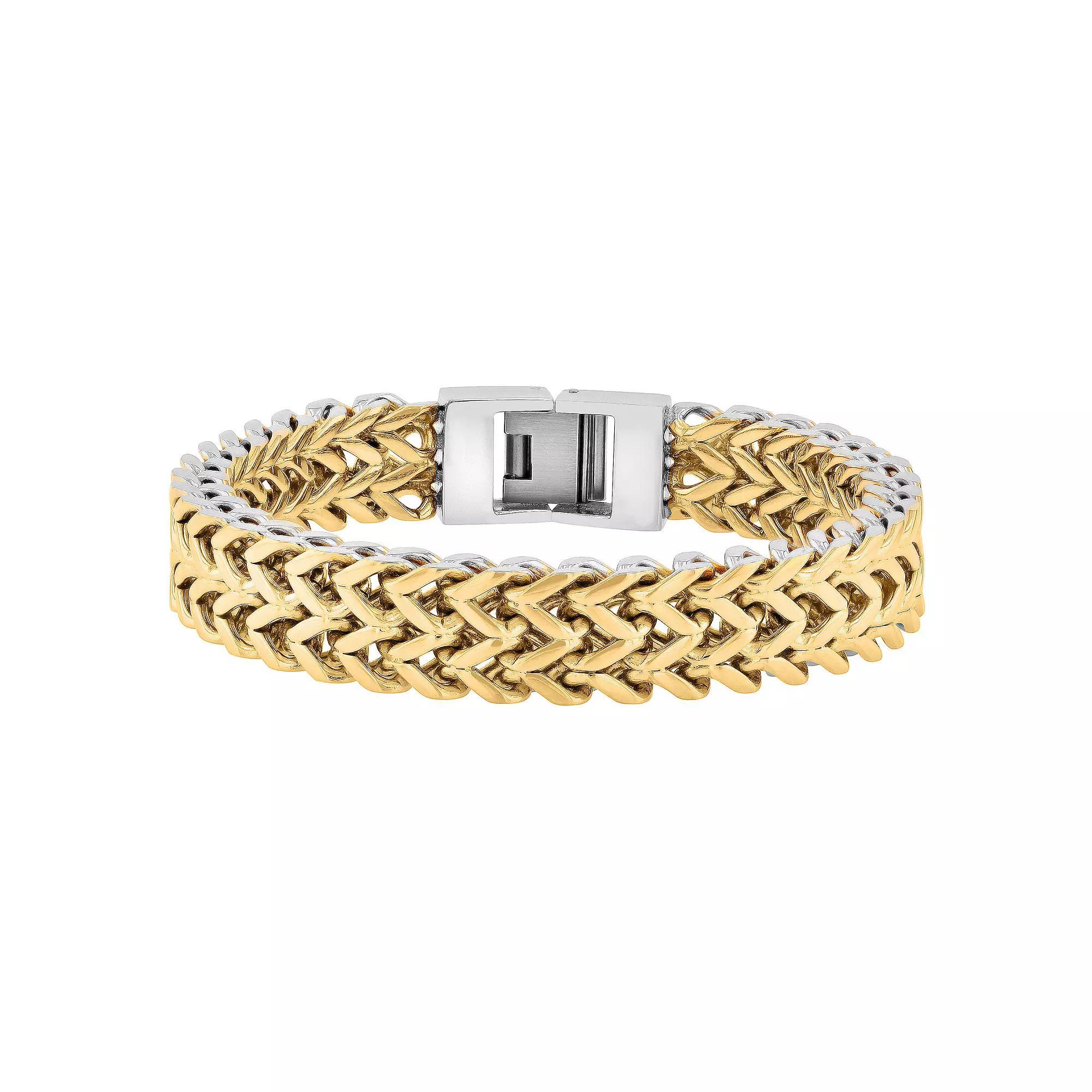 Men's Jewelry Nation Stainless Steel Double Row Franco Chain Bracelet, Size: 8.5", Gold Tone Product Image