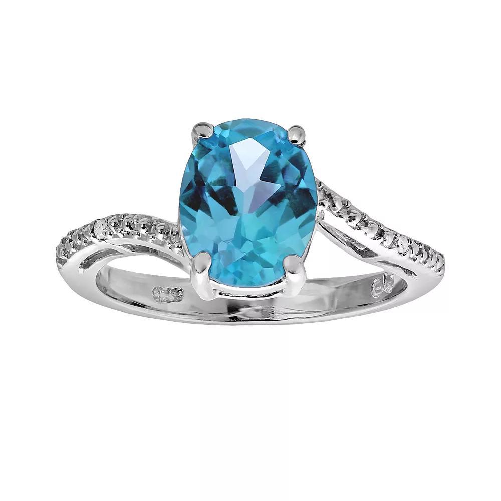 Gemminded Sterling Silver Blue Topaz and Diamond Accent Oval Ring, Women's, Size: 6 Product Image