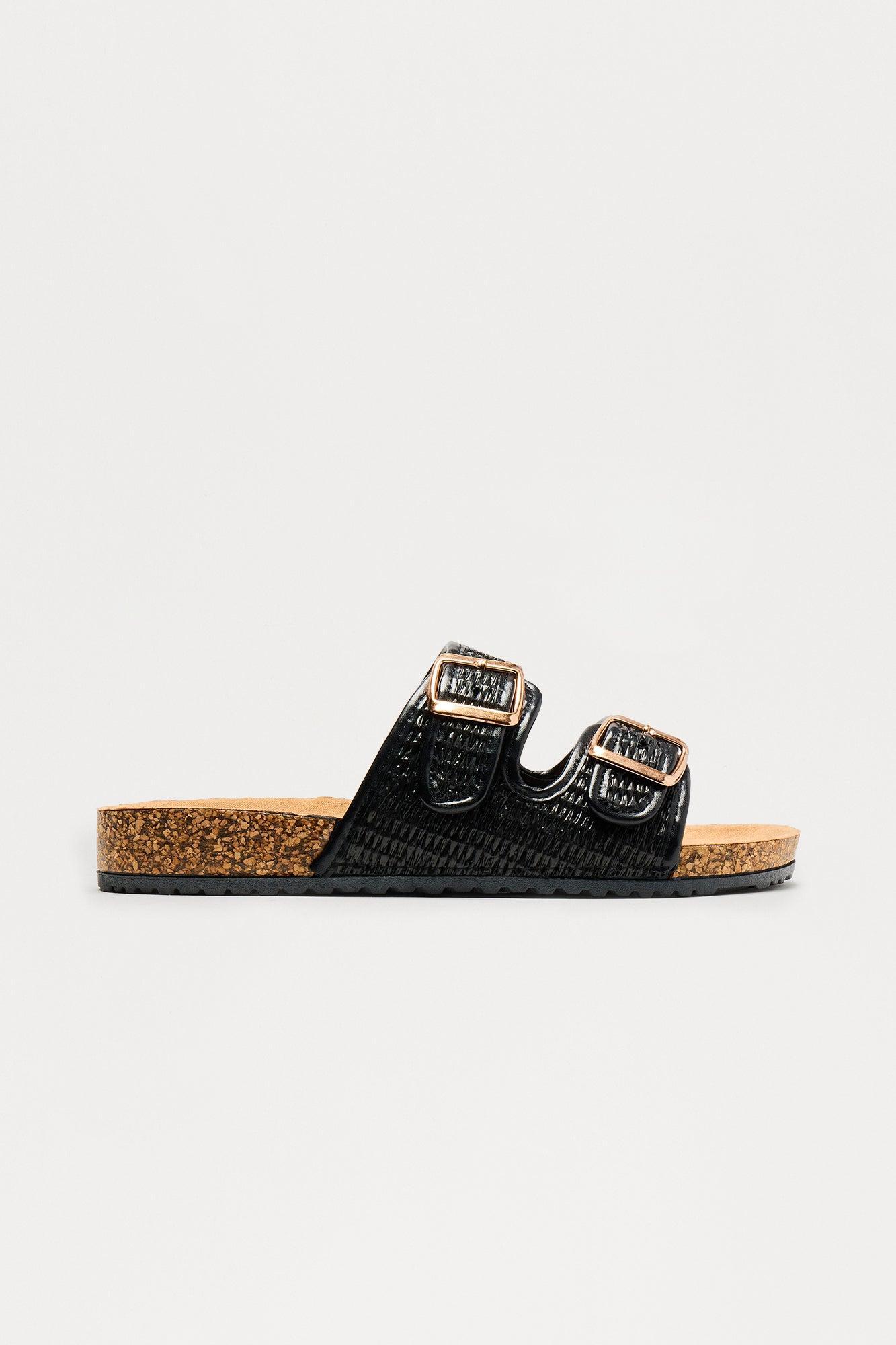 Flounder Raffia Buckle Sandals - Black Product Image