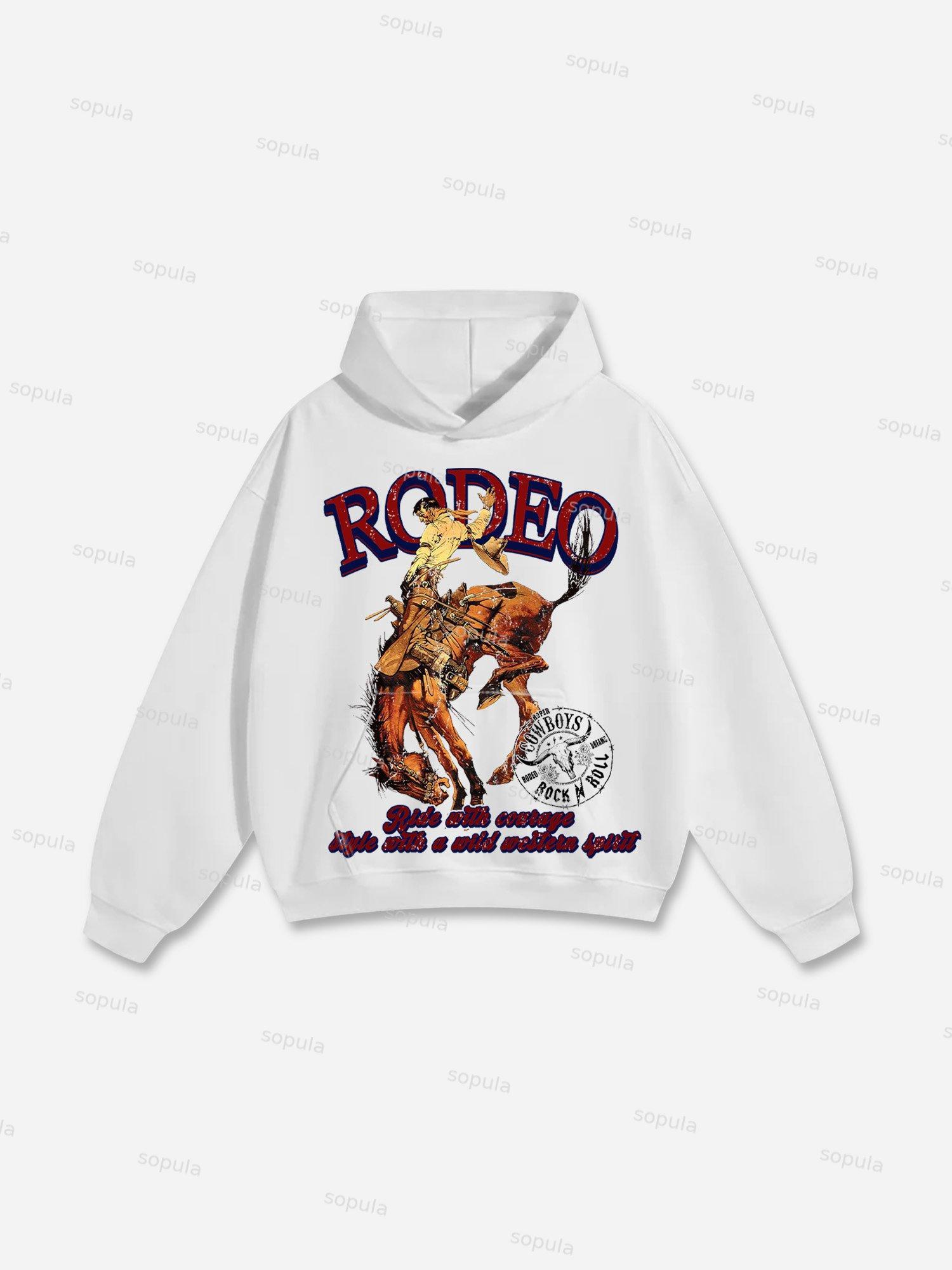Rodeo Cowboy Graphic Print Cotton Hoodie Product Image