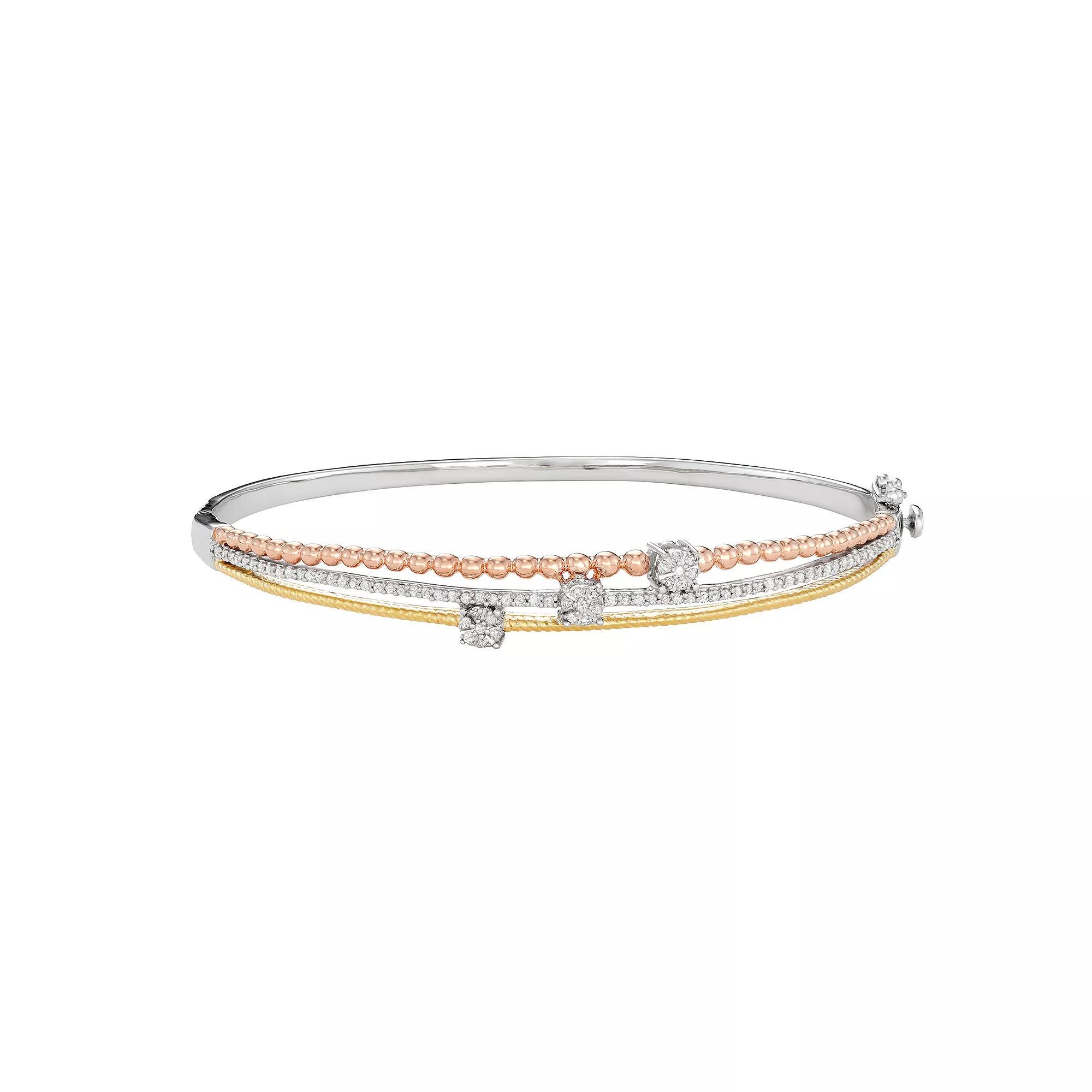 Tri-Tone 14k Gold Over Silver 3/8 Carat T.W. Diamond Bangle Bracelet, Womens Silver Tone Product Image