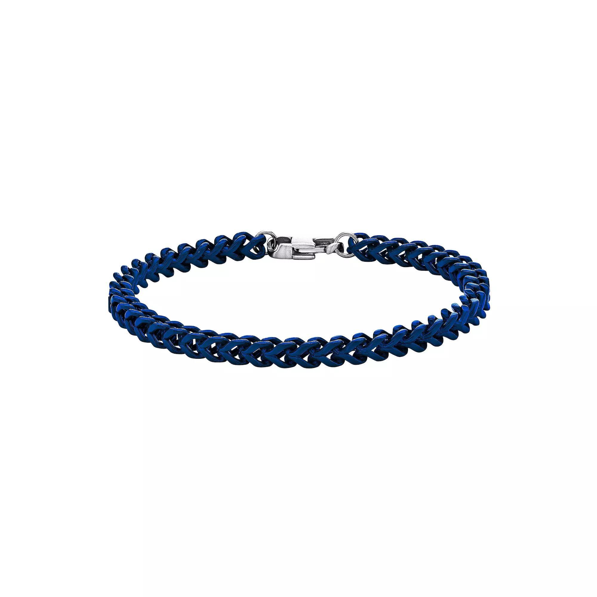 Men's LYNX Blue Acrylic-Coated Stainless Steel Franco Chain Bracelet, Size: 9" Product Image
