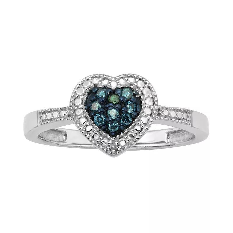 Jewelexcess Sterling Silver 1/10-ct. T.W. Blue and White Diamond Heart Ring, Women's, Size: 8 Product Image