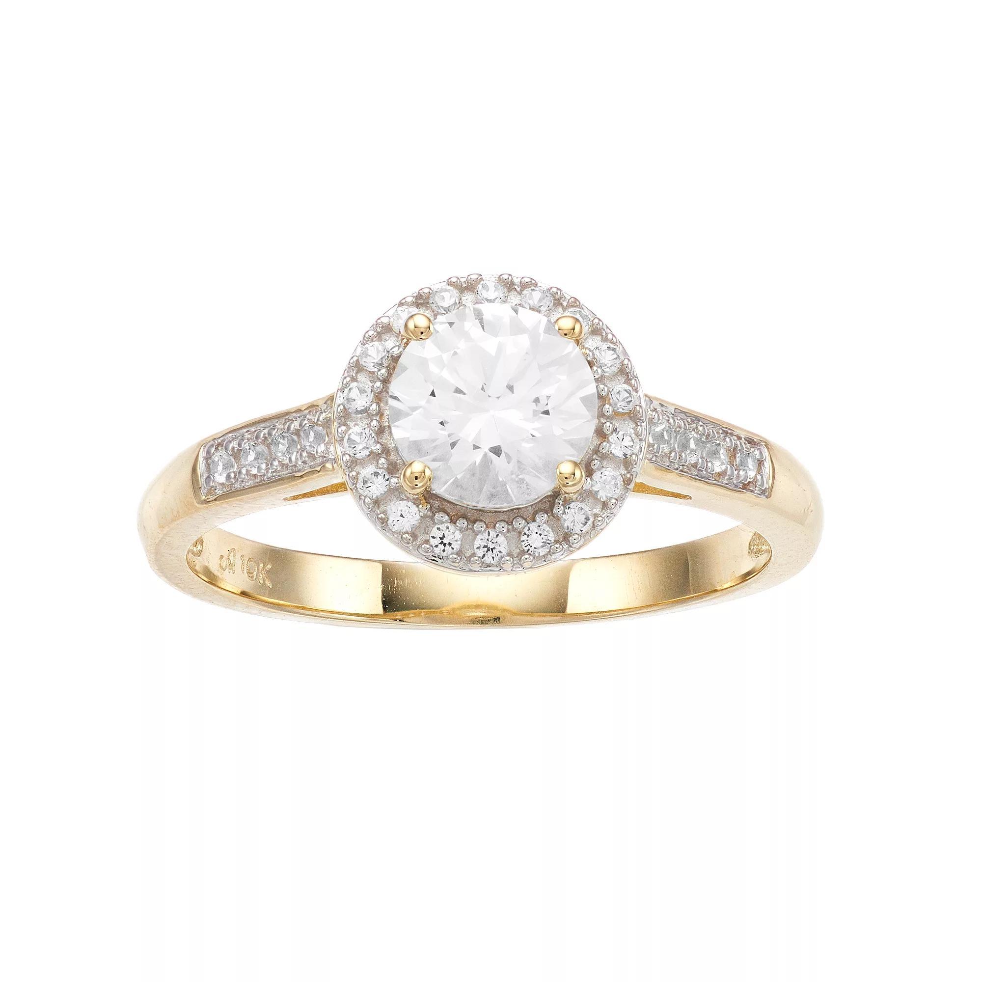 10k Gold Lab-Created White Sapphire Halo Ring, Women's, Size: 6 Product Image