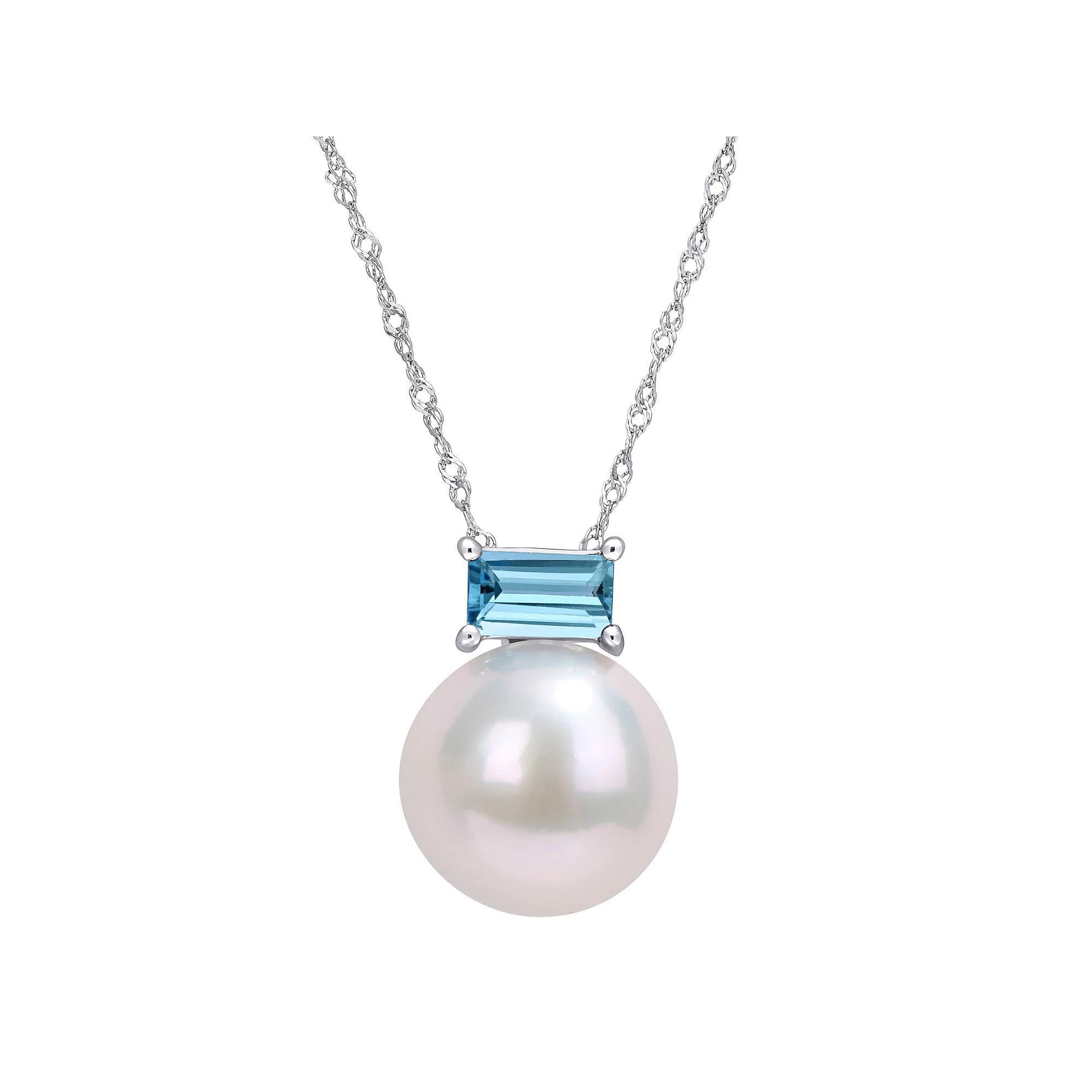 Stella Grace 10k White Gold Freshwater Cultured Pearl & Blue Topaz Stud Pendant Necklace, Women's, Size: 17", 10k Gold Product Image