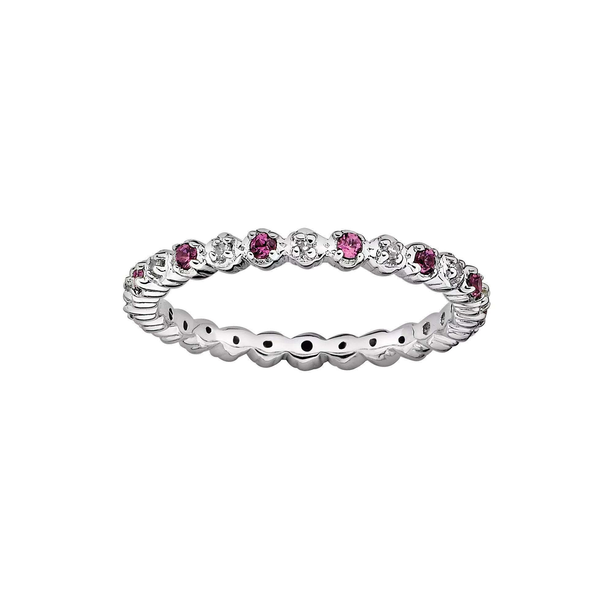 Stacks & Stones Sterling Silver Rhodolite Garnet & Diamond Accent Stack Ring, Women's, Size: 6, Red Product Image